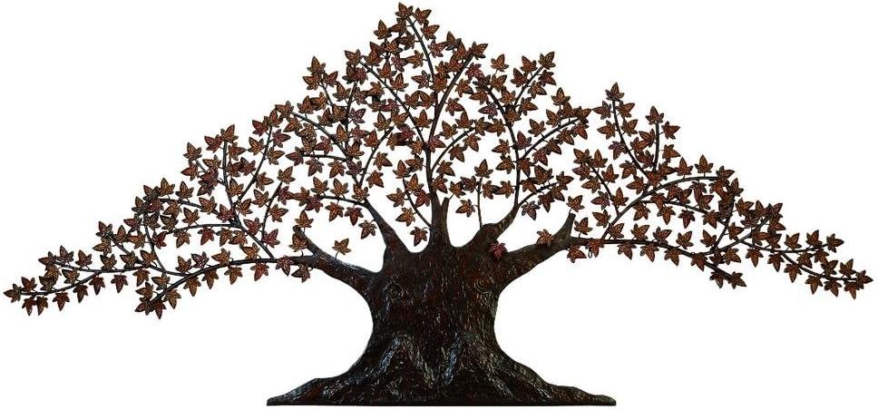 DecMode Dark Brown Metal Indoor Outdoor Tree Wall Decor with Leaves