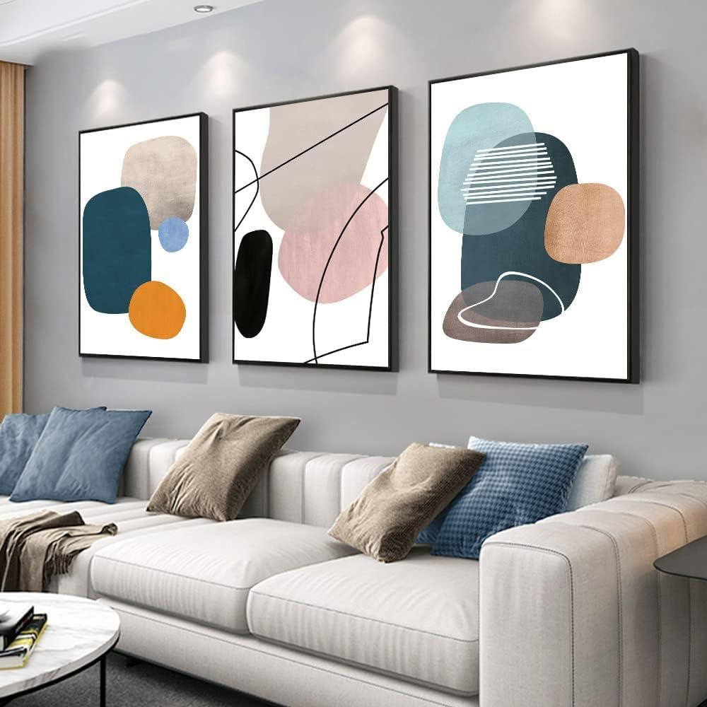 Ivy Bronx Wall Art 3 Pieces Of Framed Decorative Paintings Abstract Simple Orange White Blue And Other Color Blocks Wall Art Canvas Prints Home Decoration