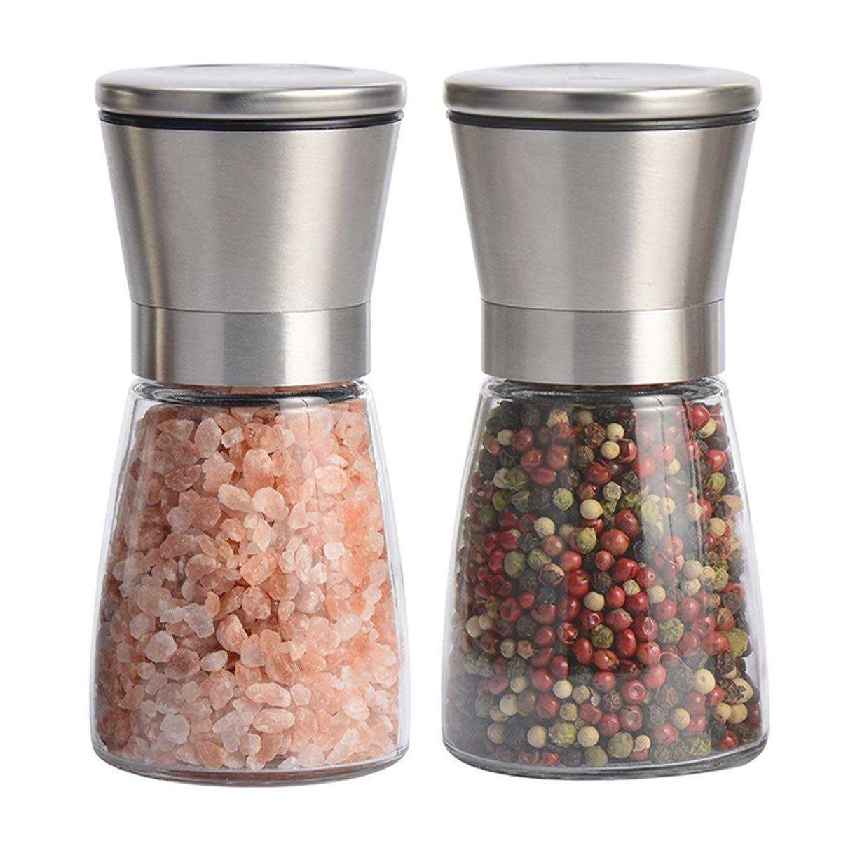 Stainless Steel and Glass Manual Salt & Pepper Grinder Set