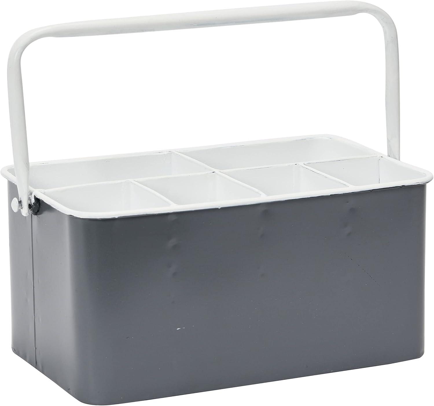 Creative Co-Op Distressed Metal Storage Caddy with 6 Compartments and Handle, Grey and White