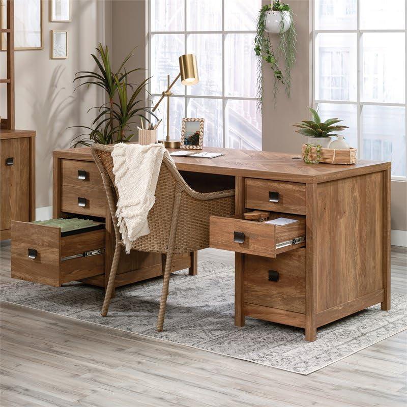 Sindoori Mango Executive Desk with Herringbone Pattern and Cord Management