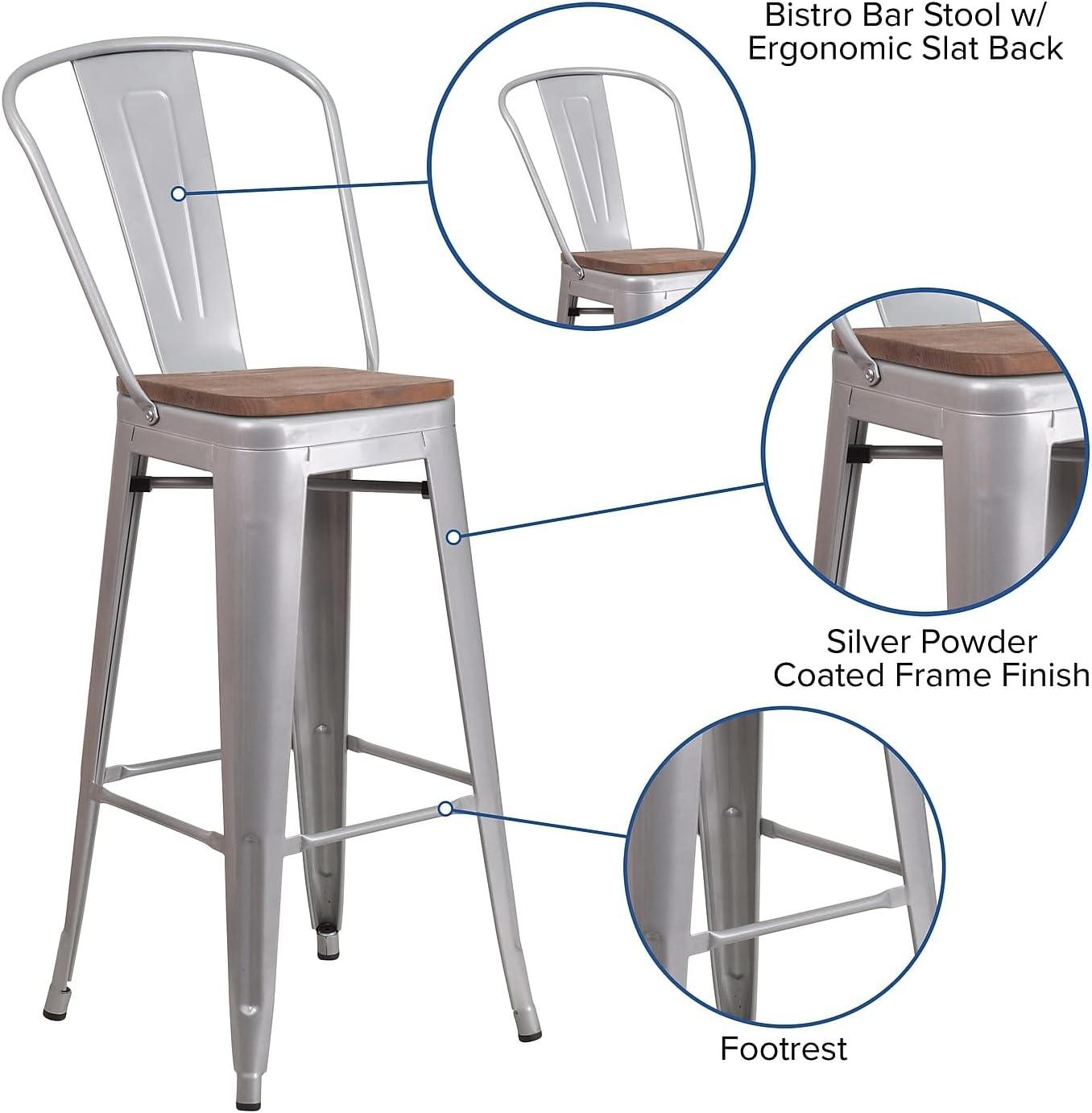 Flash Furniture 24" High Metal Counter Height Stool with Back and Wood Seat