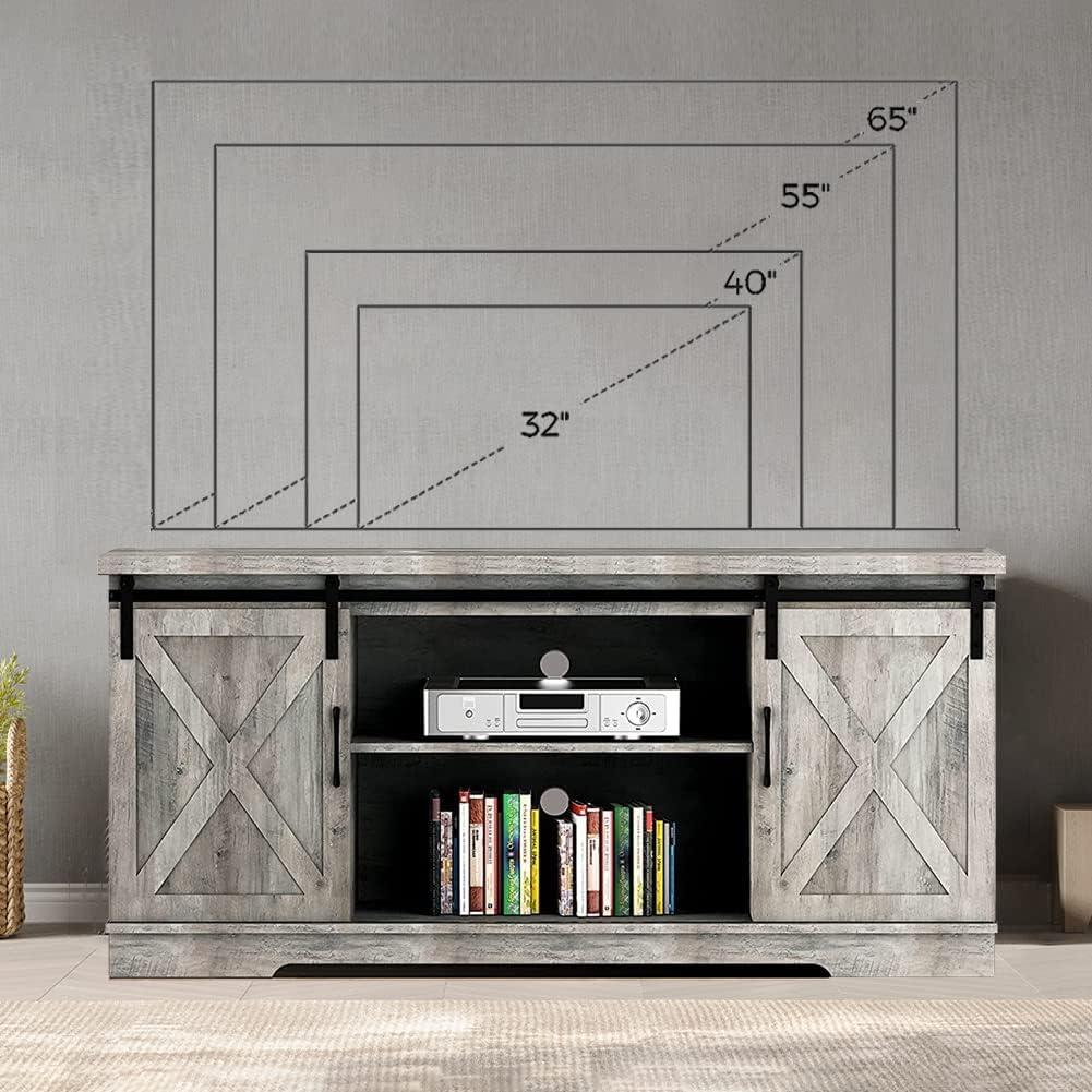 Rustic Grey Farmhouse Barn Door TV Stand for 65 Inch TV