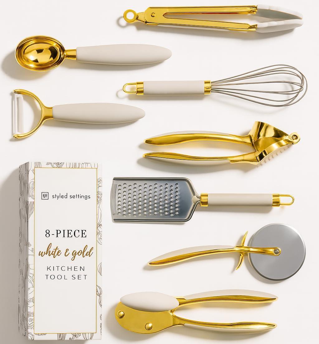 Styled Settings White & Gold Kitchen Tools and Gadgets with Anti-Slip Handles