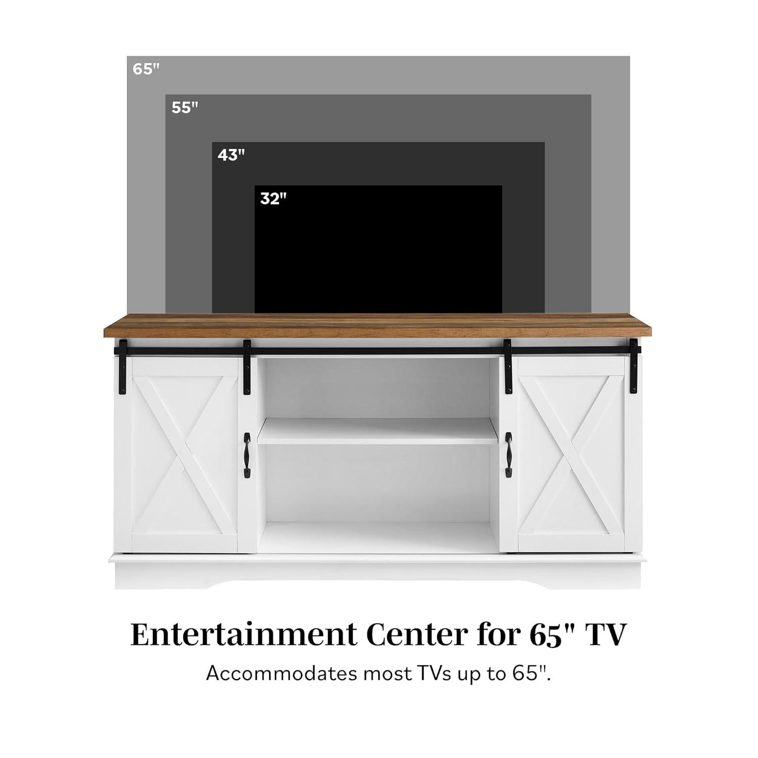 58" Modern Farmhouse Wood TV Stand with Sliding Barn Doors - Solid White Oak