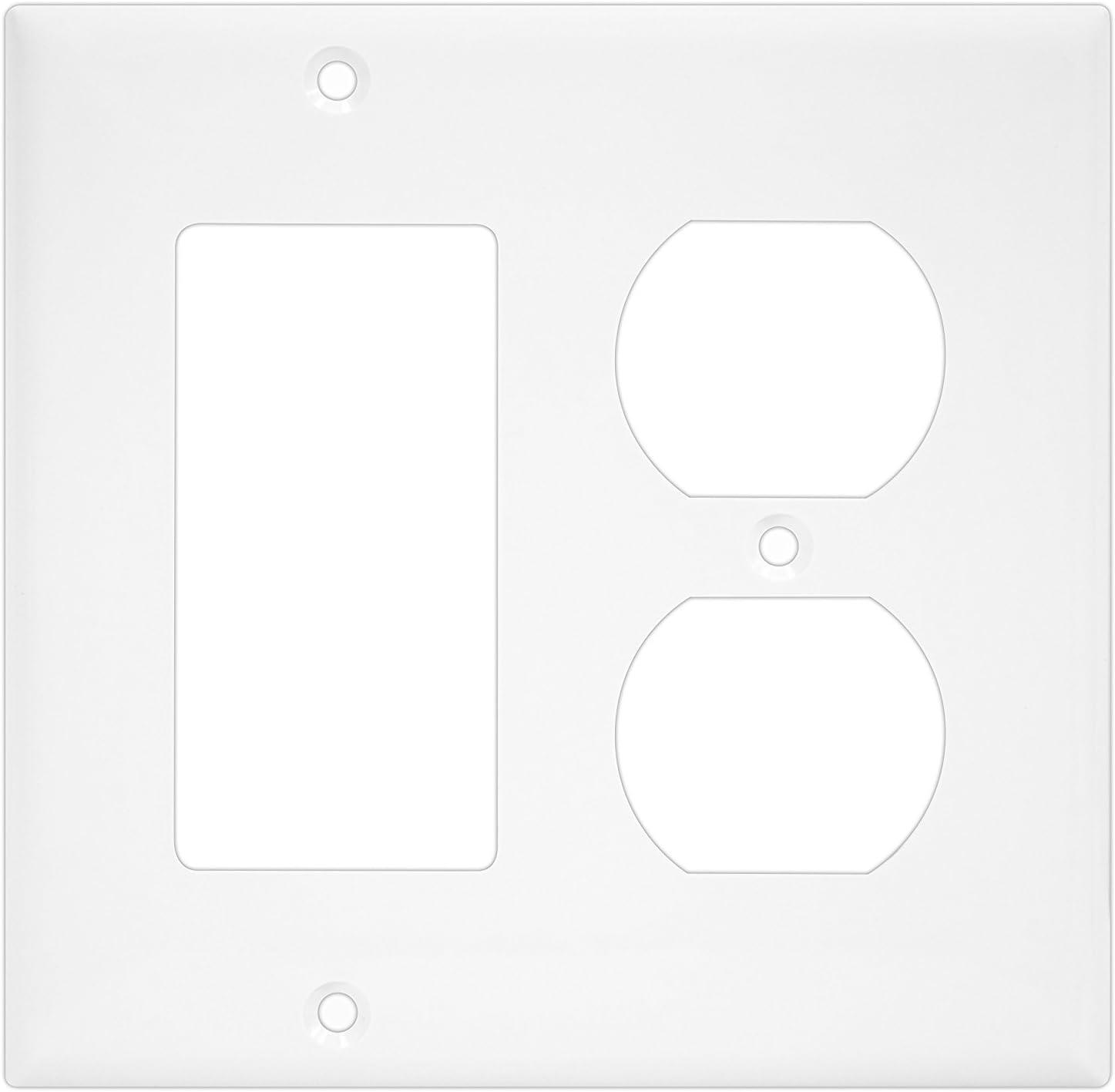 ENERLITES Combination Duplex Receptacle Outlet/Decorator Rocker Light Switch Wall Plate Cover, Standard Size 2-Gang 4.50" x 4.57", Polycarbonate Thermoplastic, UL Listed, 882131-W, White