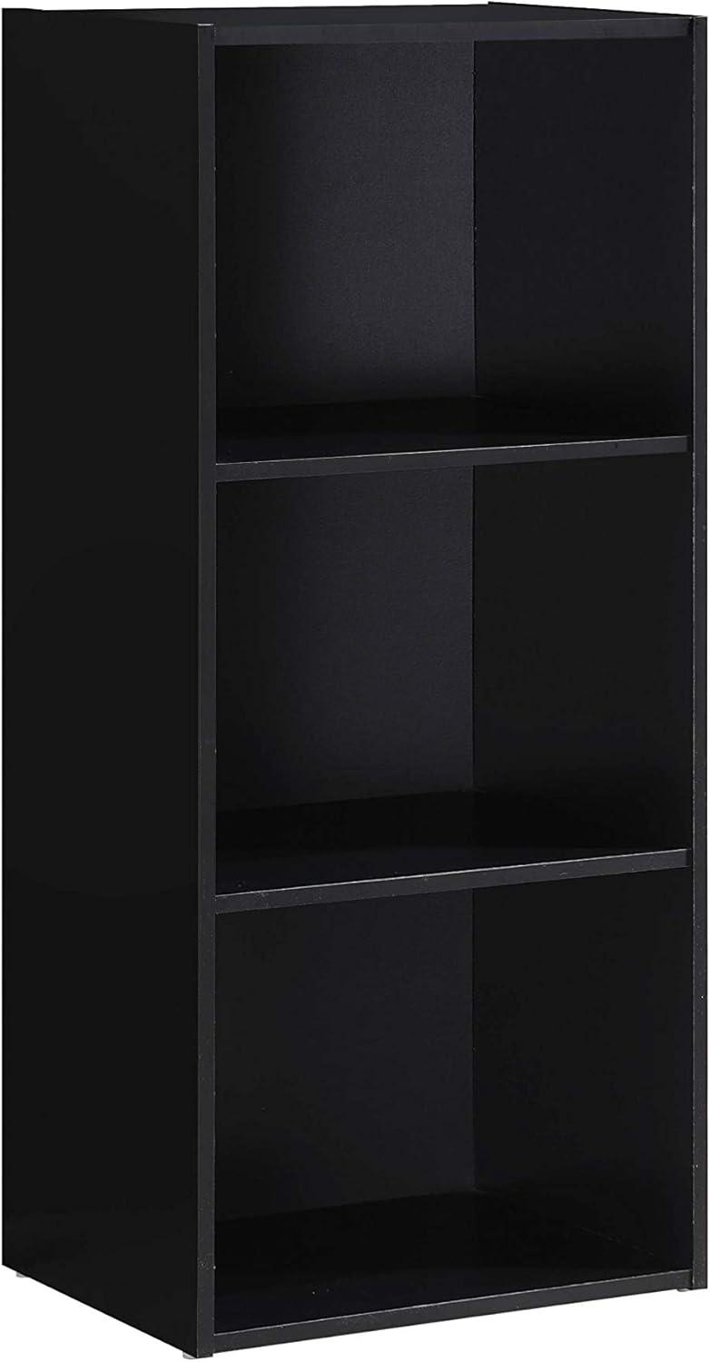 Hodedah HID23 High Quality 3 Shelf Home, Office, and School Organization Storage 35.70 Inch Tall Slim Bookcase Cabinets to Display Decor, Black