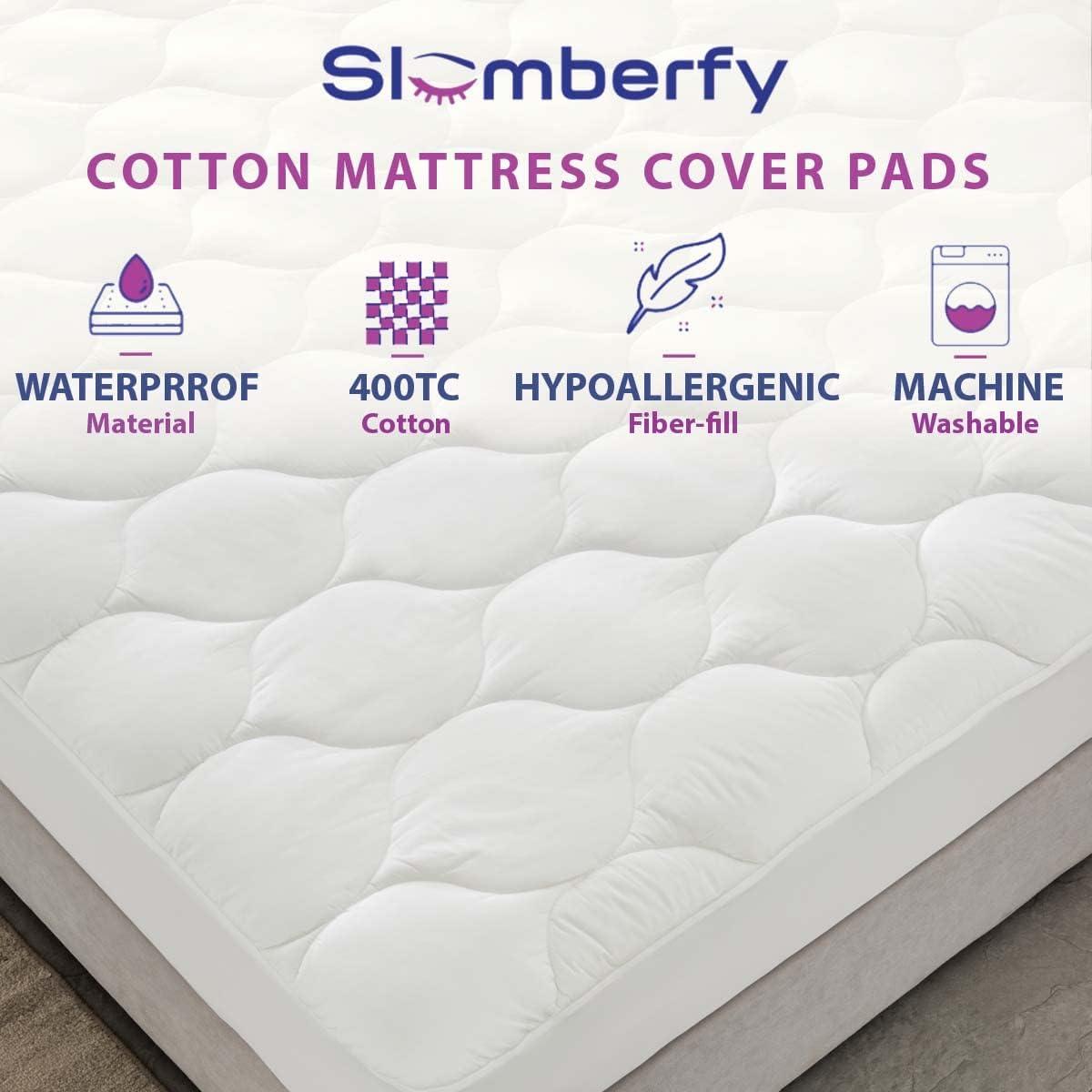 Cal King Size Waterproof Premium Mattress Pad by Slumberfy, Skin-Safe Mattress Pad with Bamboo Topper, All Natural & Breathable Fabric, Quilted, Fitted Bed Cover, Cooling Mattress Topper – 60x80 in.