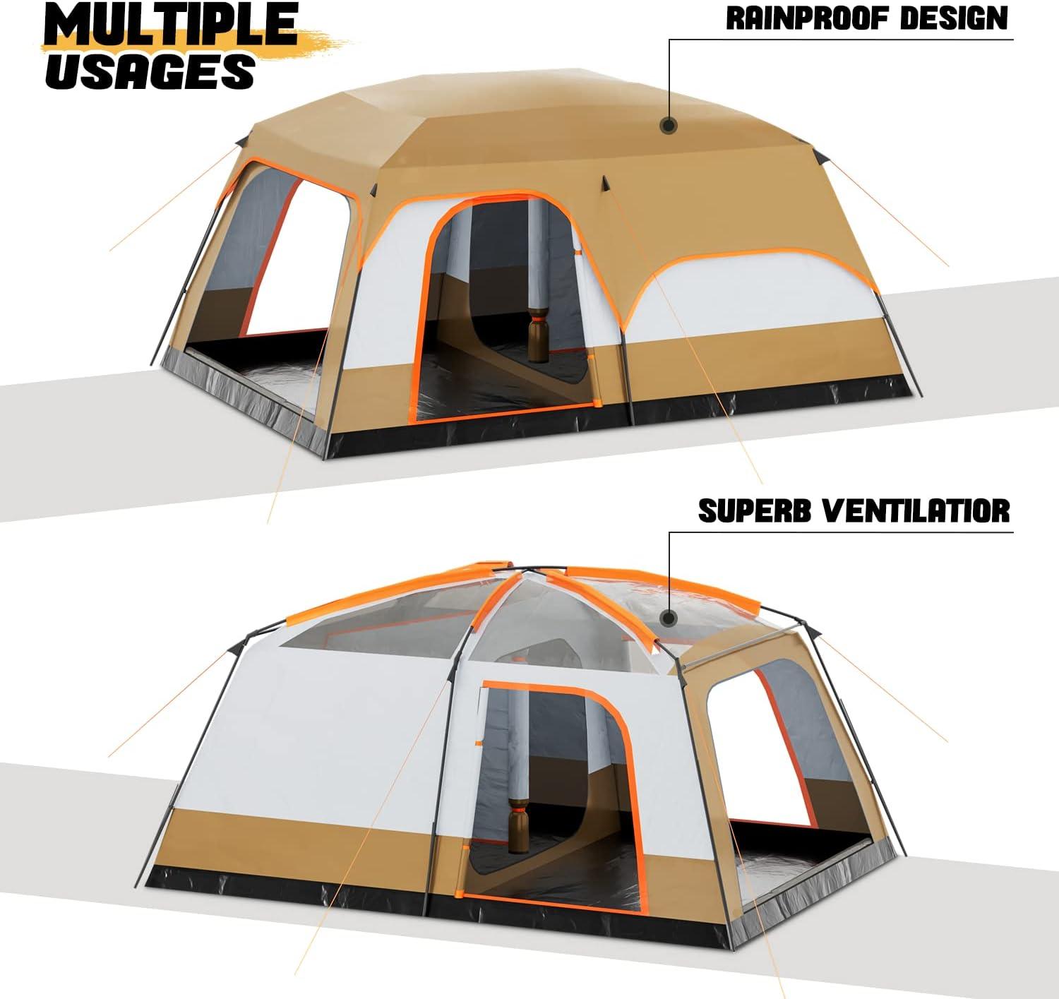 174x128" Portable Camping Hiking Tent 8 People Family Backpacking Instant Cabin