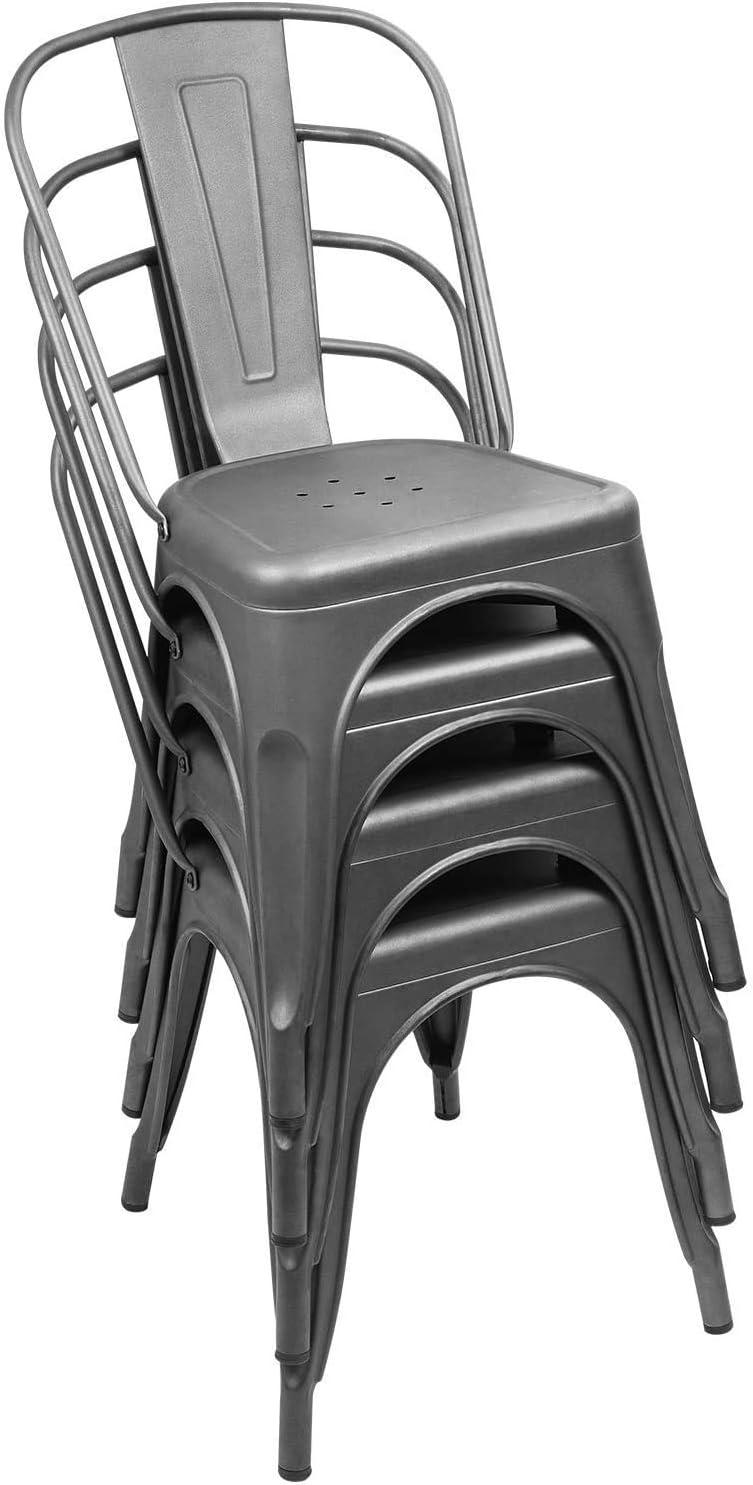 COMHOMA COMHOMA Metal Dining Chair 4pcs Industrial Modern Iron Stackable Bistro Chair (Set of 4)