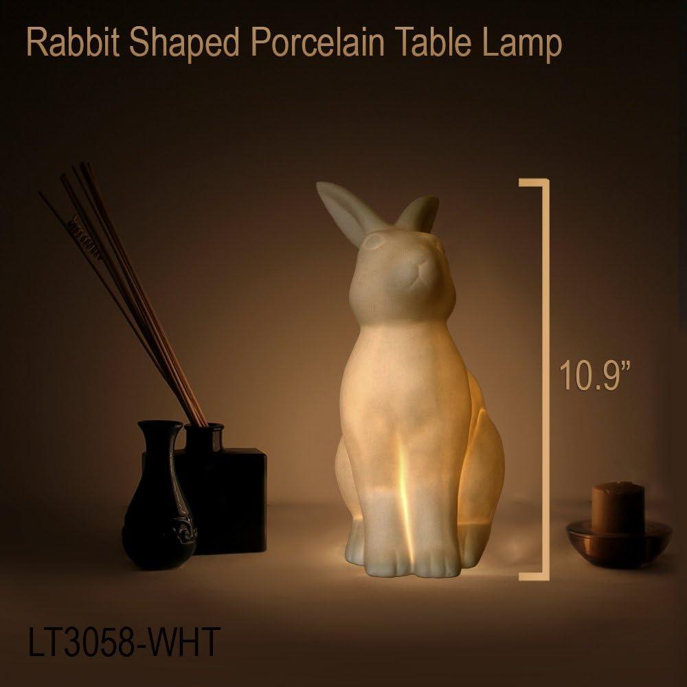 Simple Designs Porcelain Bunny Rabbit Shaped Animal Light Table Lamp White: Ceramic Desk Task Lamp, ETL Listed, Modern Decor