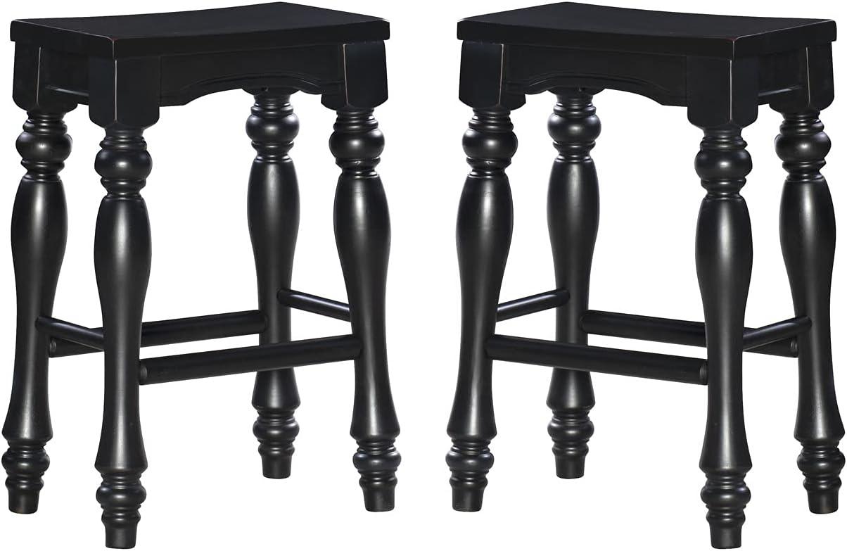 Clemmer Distressed Black Solid Wood Saddle Counter Stool