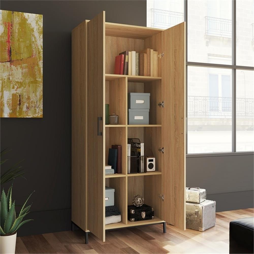 2 Door North Avenue Storage Cabinet Charter Oak - Sauder: Modern Laminated Tall Cabinet with Adjustable Shelves