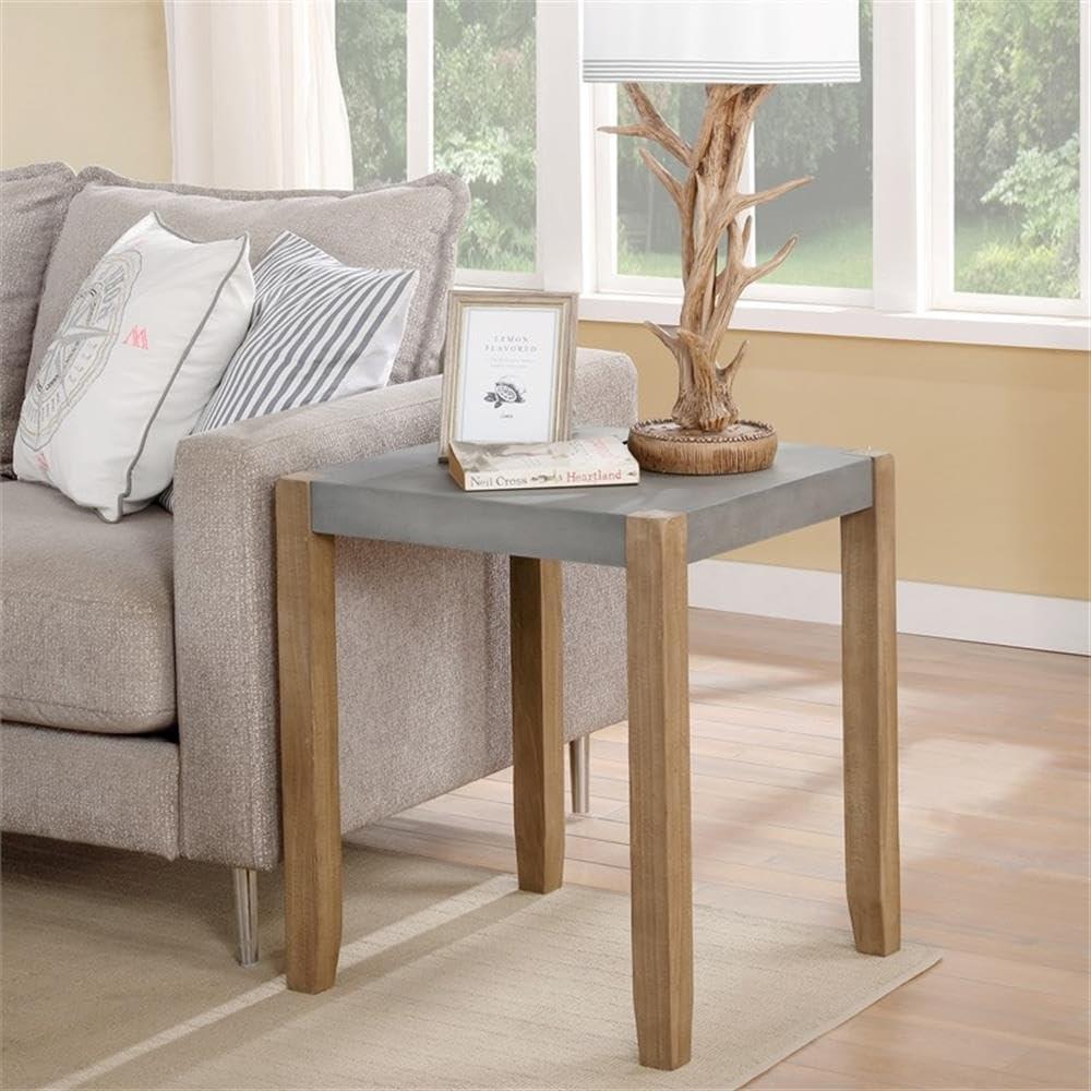 Alaterre Newport 21" Square Faux Concrete and Wood End Table