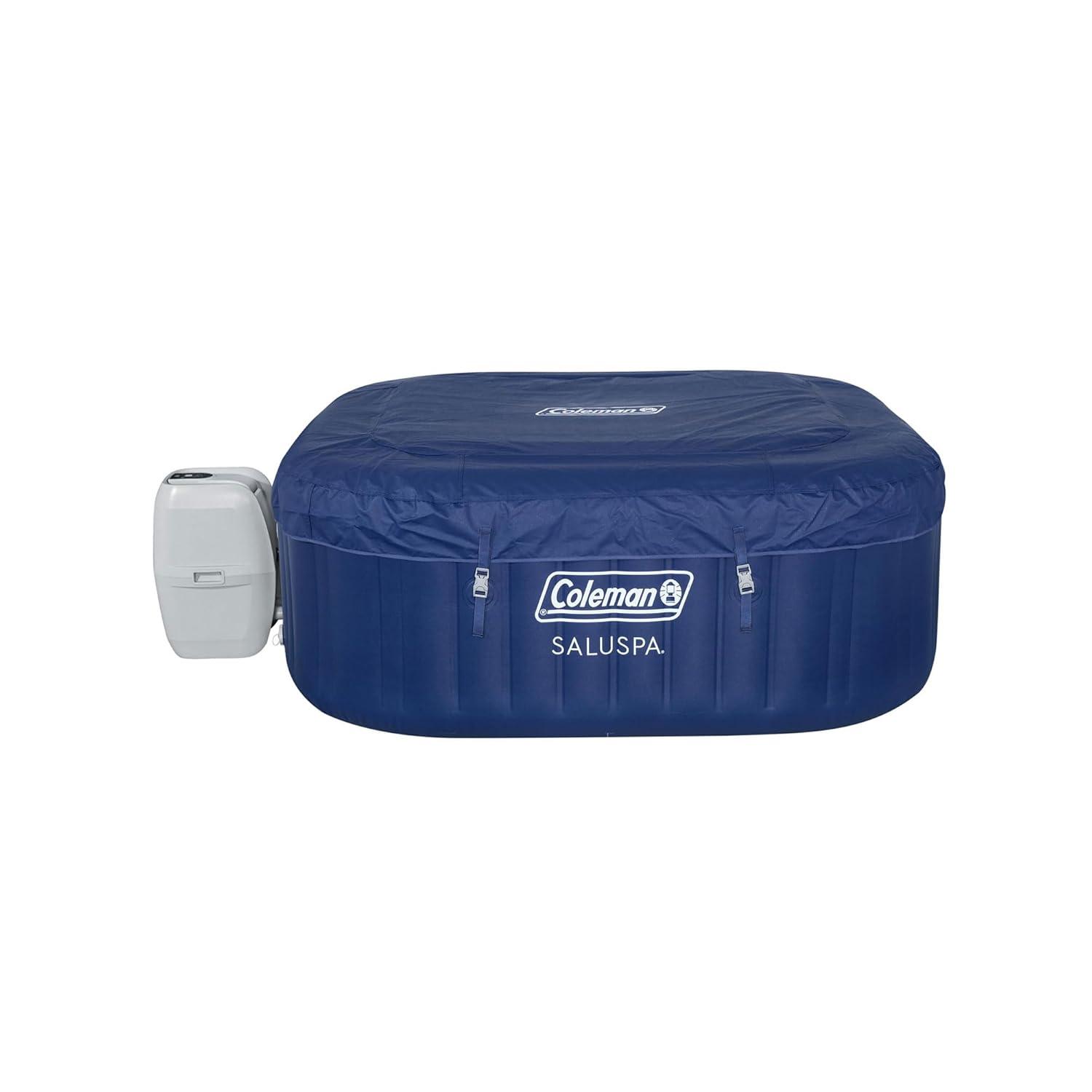Coleman SaluSpa Atlantis AirJet 4 to 6 Person Inflatable Hot Tub Square Portable Outdoor Spa with 140 Soothing Jets with Cover, Blue