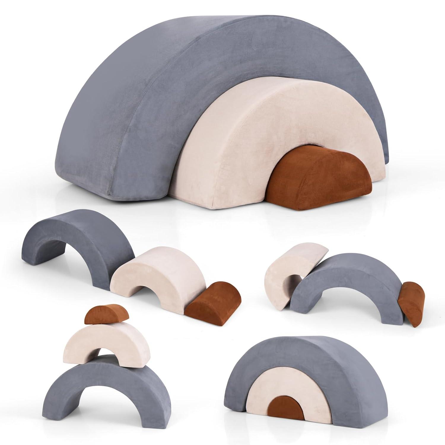 OLAKIDS Climbing Toys for Toddlers, 3pc Foam Climbing Blocks Rainbow Shaped Indoor Play Set, Soft Equipment Modulars Rainbow Crawling Tunnel Playroom Couch for Children Playroom Baby