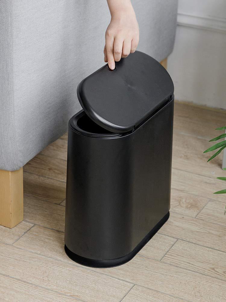 Matte Black Plastic Rectangular Bathroom Trash Can with Swing Lid