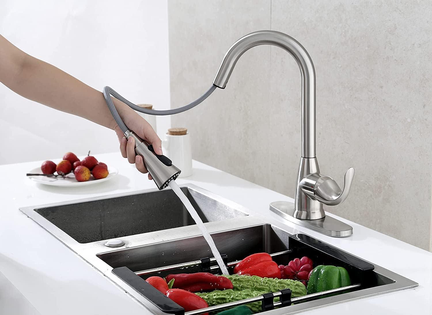 Brushed Nickel Single Handle Kitchen Faucet with Pull Down Sprayer