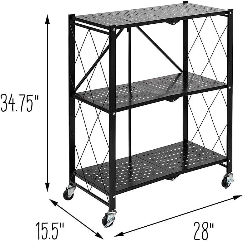 Black Metal 3-Tier Foldable Mobile Shelf Rack