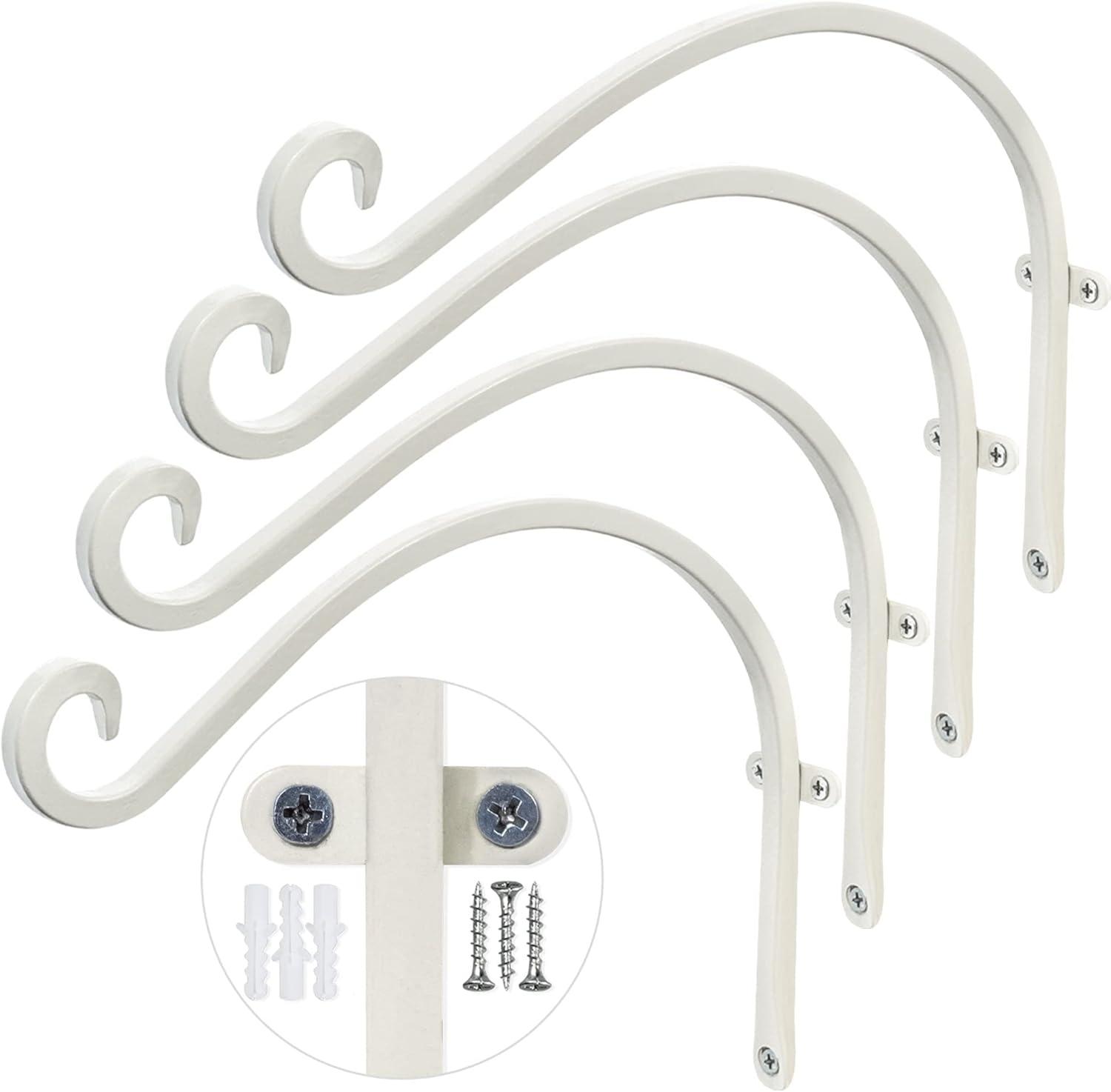 12-Inch White Metal Outdoor Hanging Plant Brackets, Set of 4