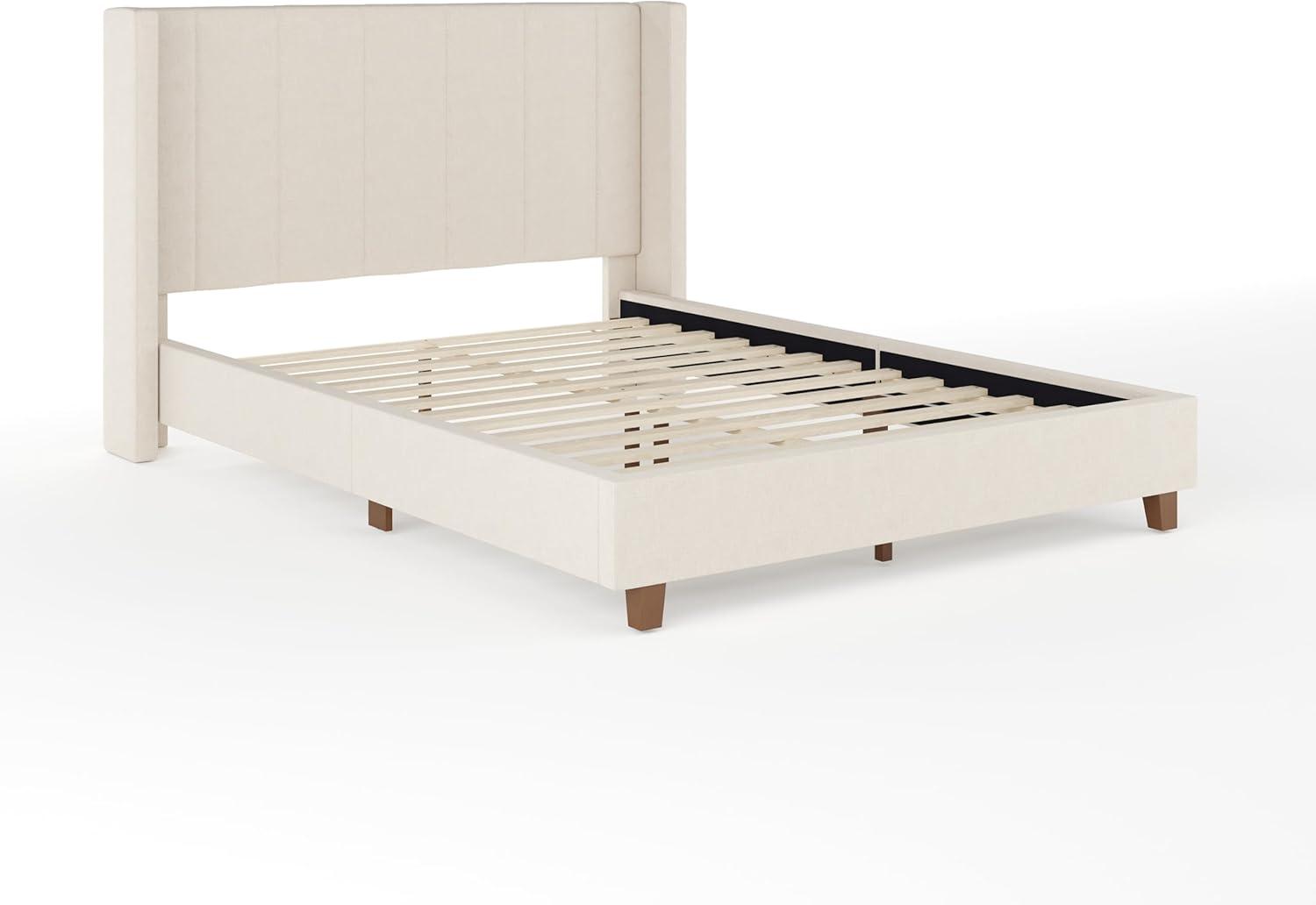 Martha Stewart Martha Stewart Kay Upholstered Platform Bed With Channel Stitched Wingback Headboard