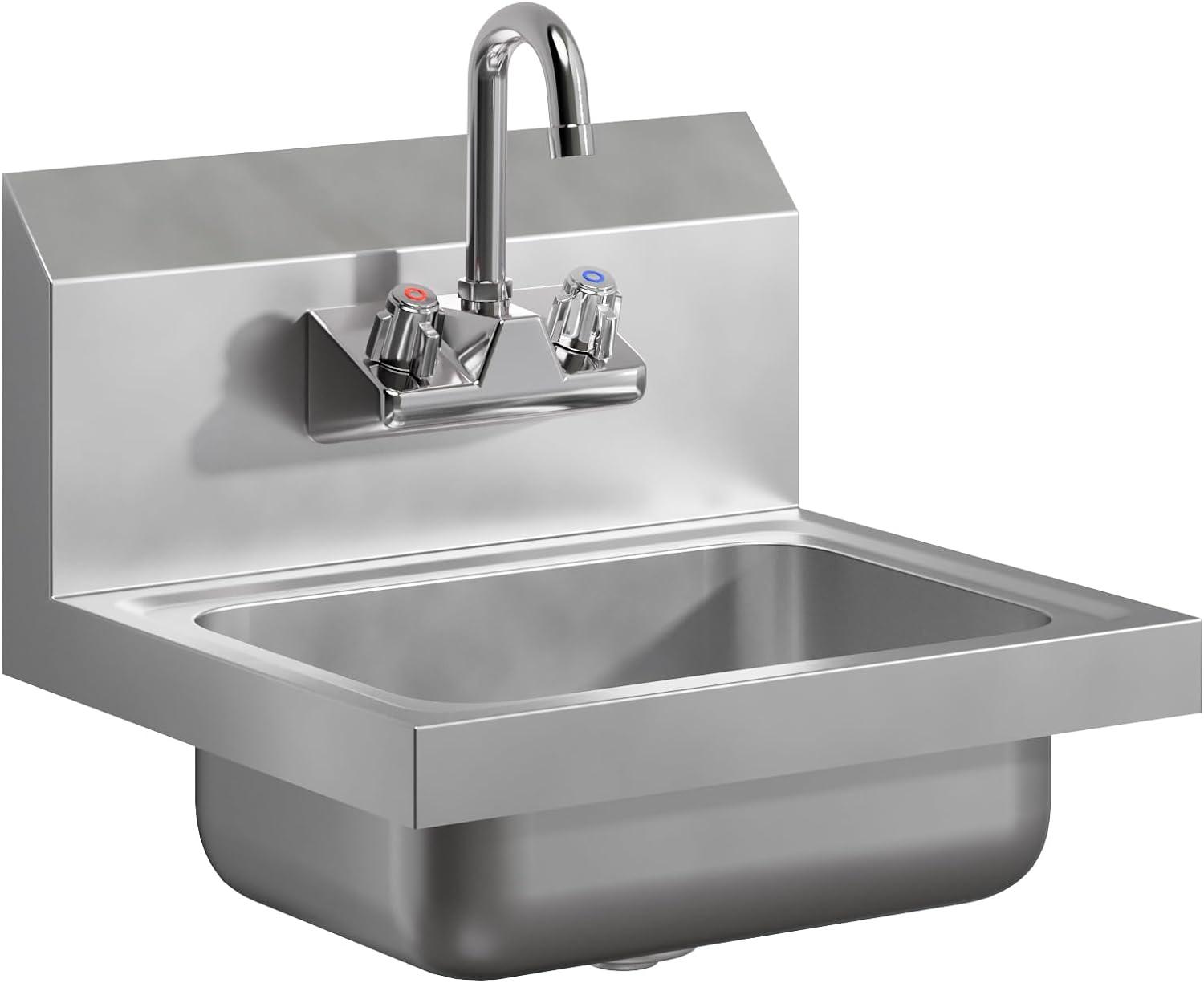 17in. x 15in. Stainless Steel Hand Sink. Commercial Wall Mount Hand Basin. NSF Certified.