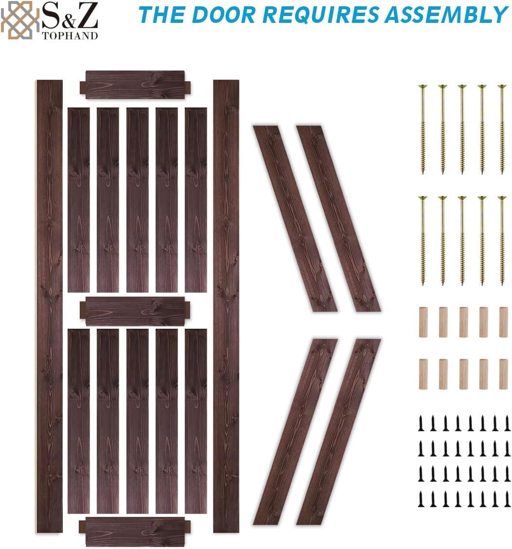 S&Z TOPHAND S&Z TOPHAND Unfinished British Brace Knotty Barn Door with Sliding Door Hardware Kit/Solid Wood/Sliding Door/Double Surfaces/A Simple Assembly is Required