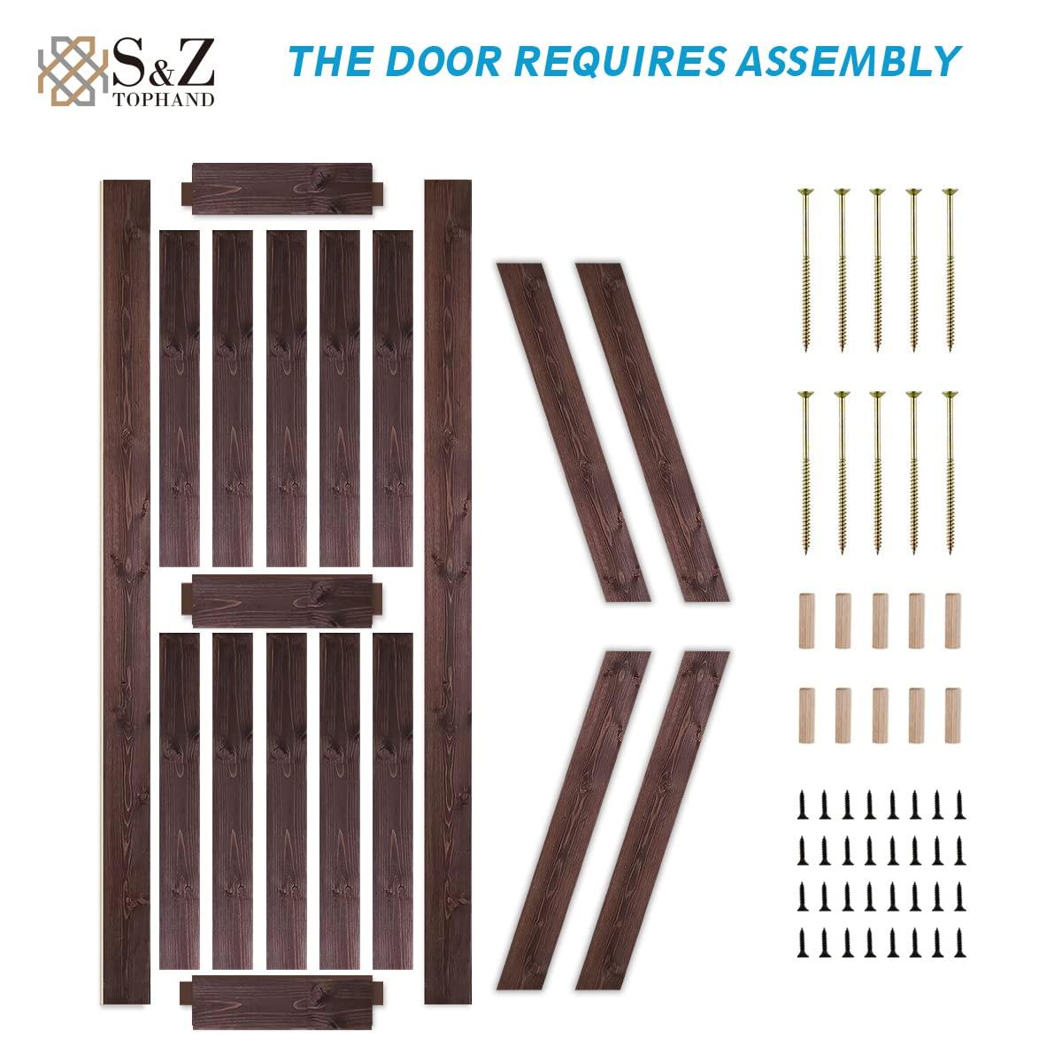 S&Z TOPHAND S&Z TOPHAND Unfinished British Brace Knotty Barn Door with Sliding Door Hardware Kit/Solid Wood/Sliding Door/Double Surfaces/A Simple Assembly is Required