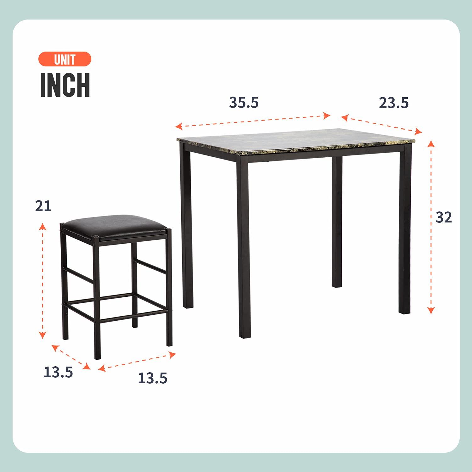 YRLLENSDAN 2-Pcs ‎Marble MDF Dining Table with Chairs Black