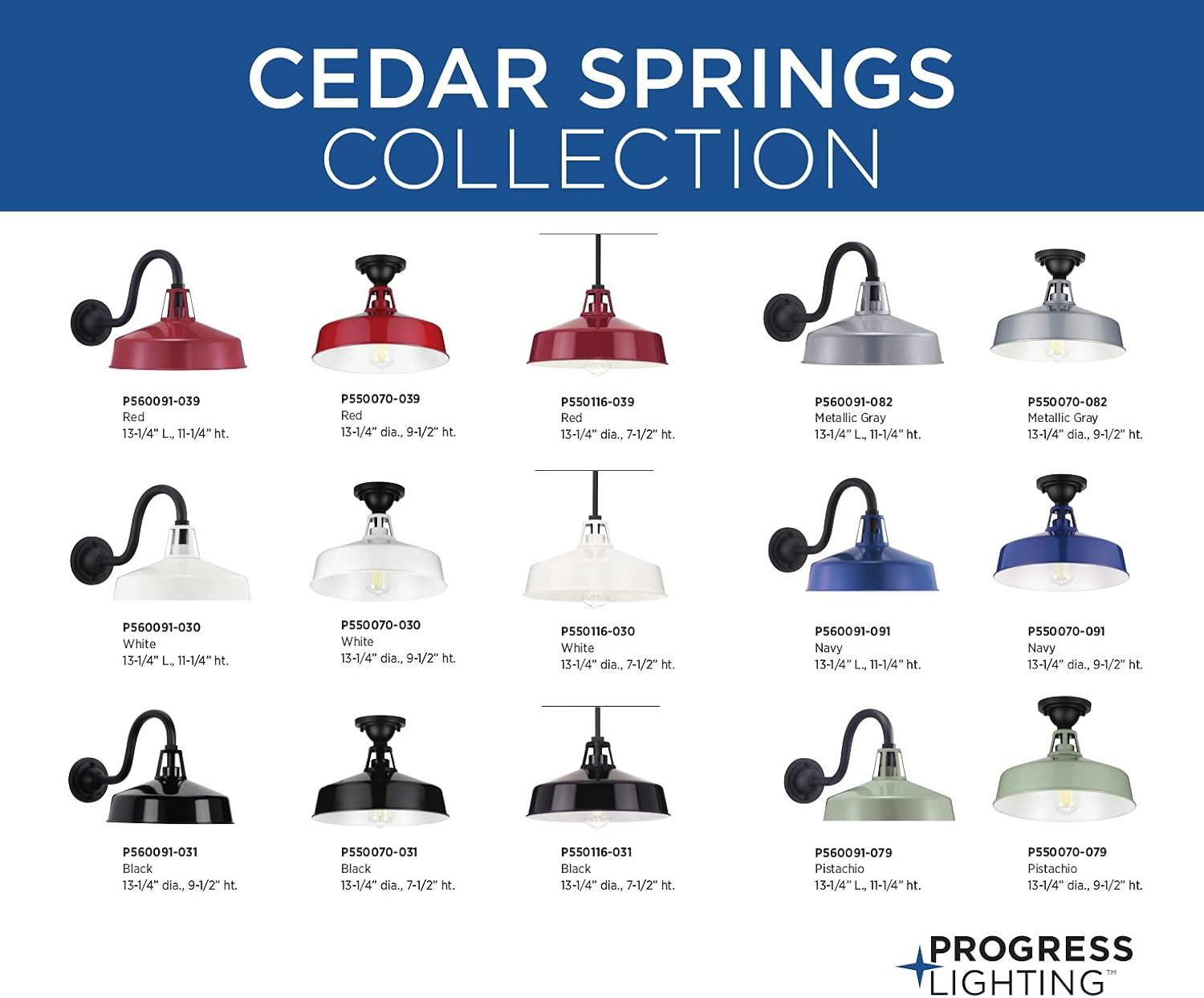 Progress Lighting Cedar Springs 1-Light Ceiling Light, White, Aluminum, Industrial-Style Shade