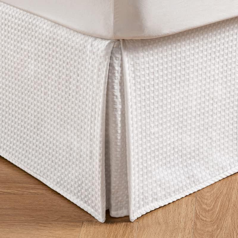 White Quilted Cotton Bed Skirt with 16" Drop for King Beds