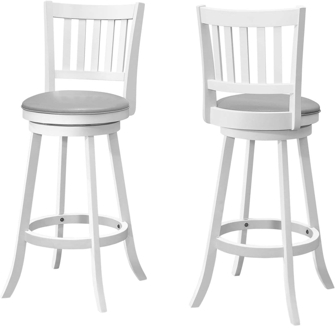 Monarch Specialties Bar Stool Set Of 2 Swivel Counter Height Kitchen White Wood Grey Leather Look Transitional