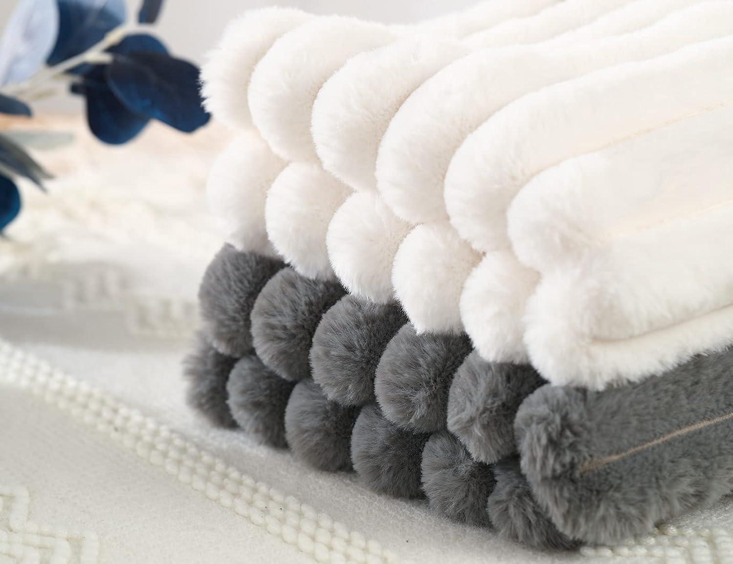 White Faux Fur Modern Lumbar Pillow Cover 12 x 24