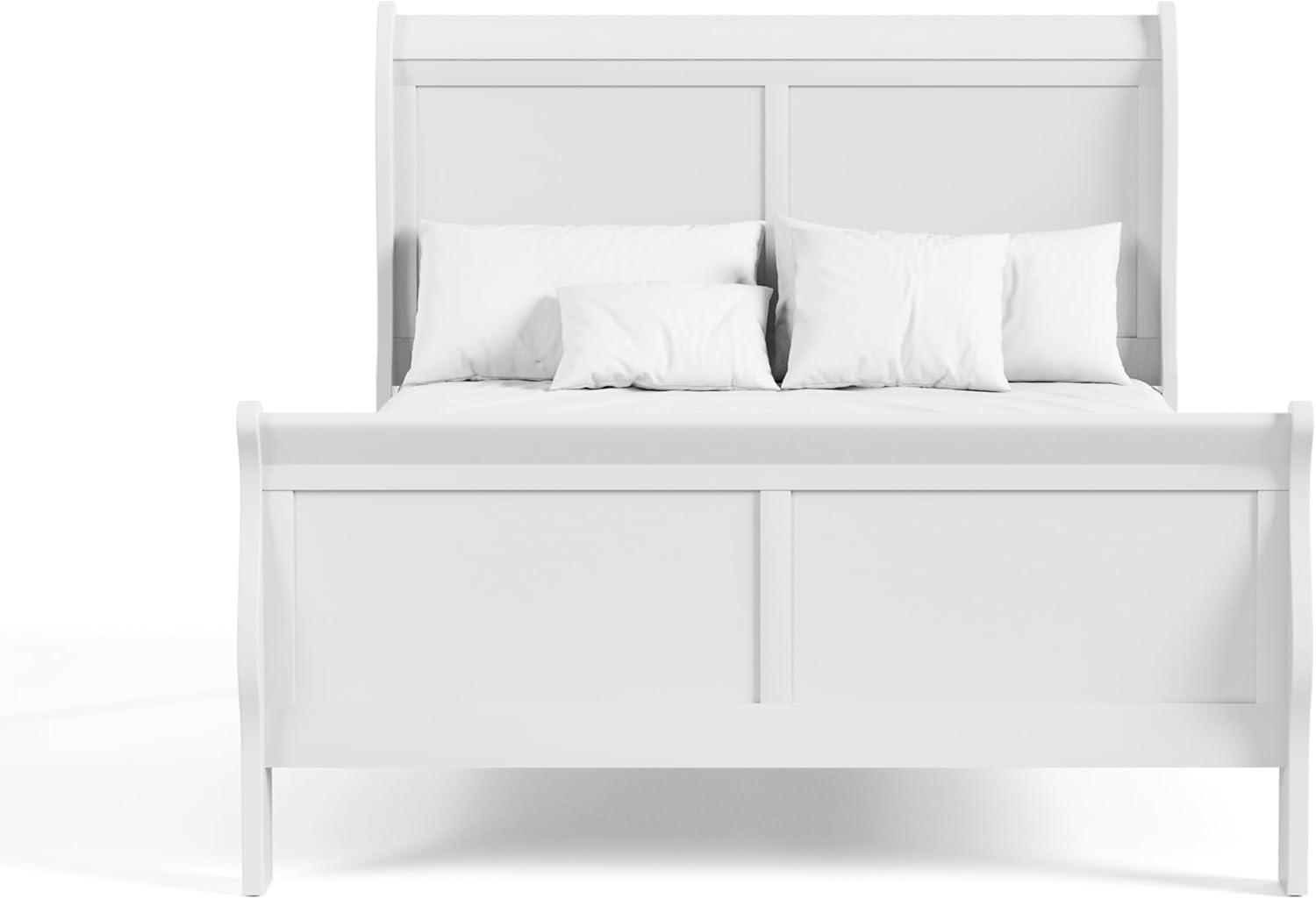 White Traditional Wood Sleigh Full Bed Frame with Headboard and Footboard