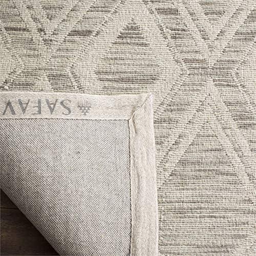 SAFAVIEH Marbella Alicia Geometric Diamonds Wool Area Rug, Light Brown/Ivory, 10' x 14'