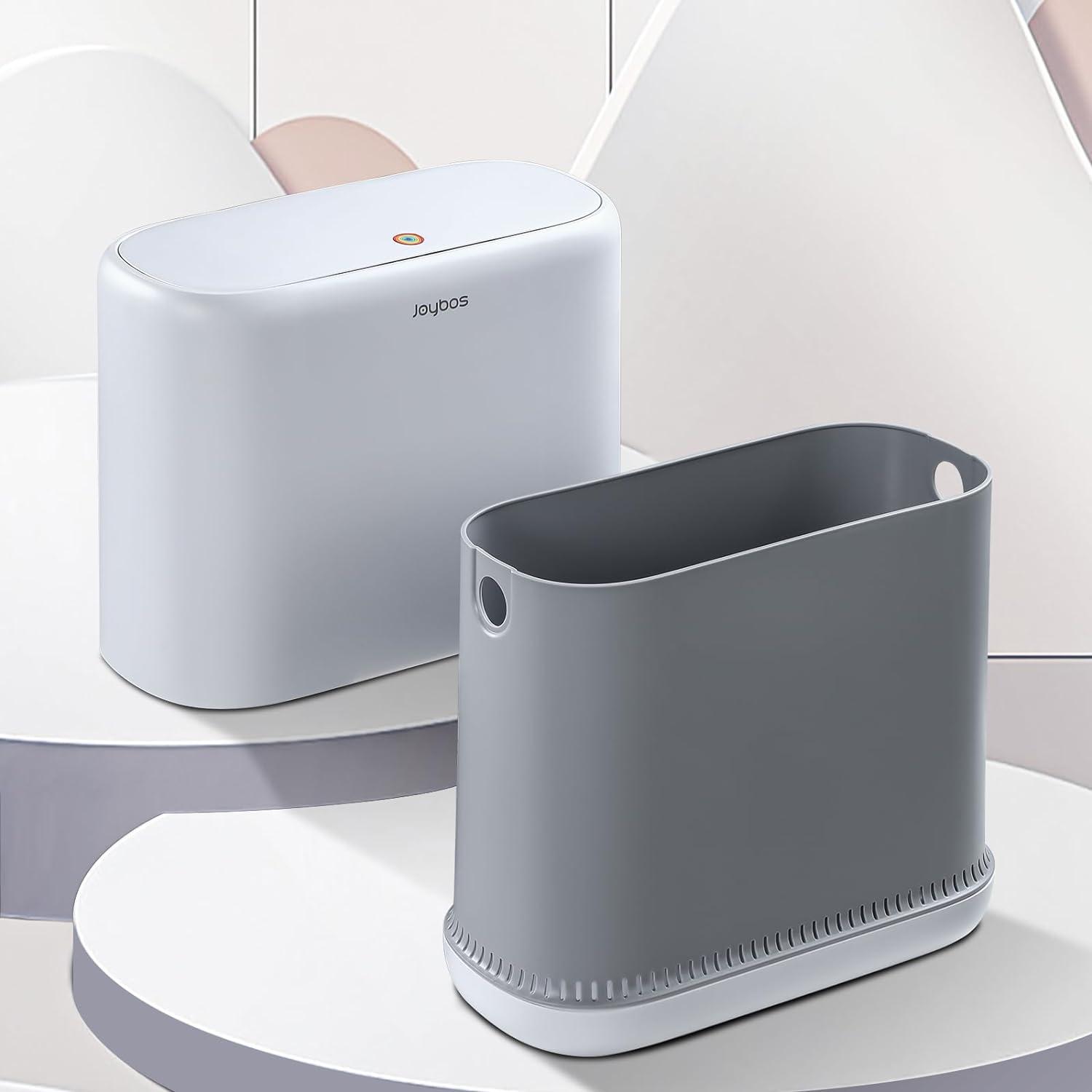 JOYBOS Bathroom Trash Cans,Adsorption Garbage Can with Press Type Lid,10L Dogproof Slim Plastic Narrow Trash Bin,3 Gallon Garbage Bin for Home,Office and Narrow Place
