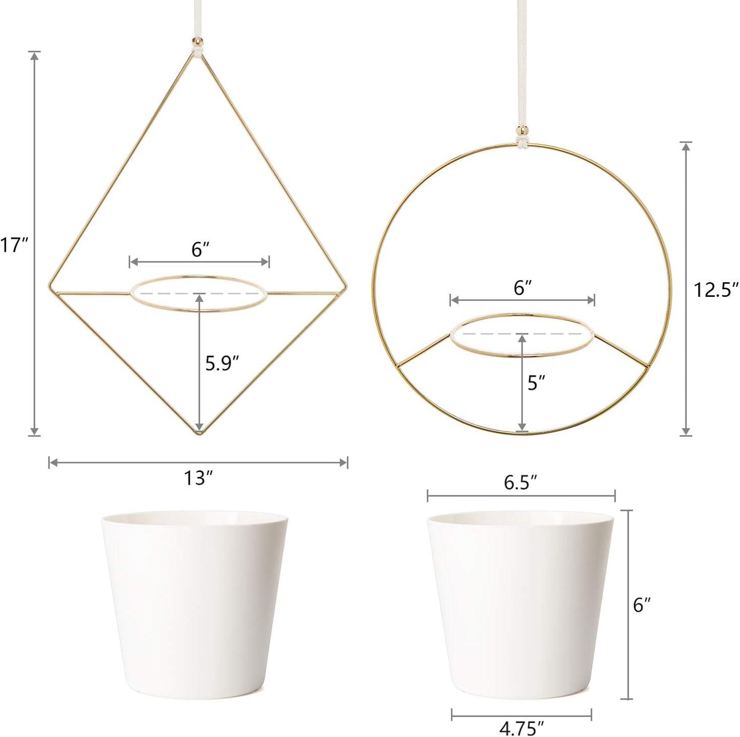 Gold Metal Hanging Planter Set with White Plastic Pots