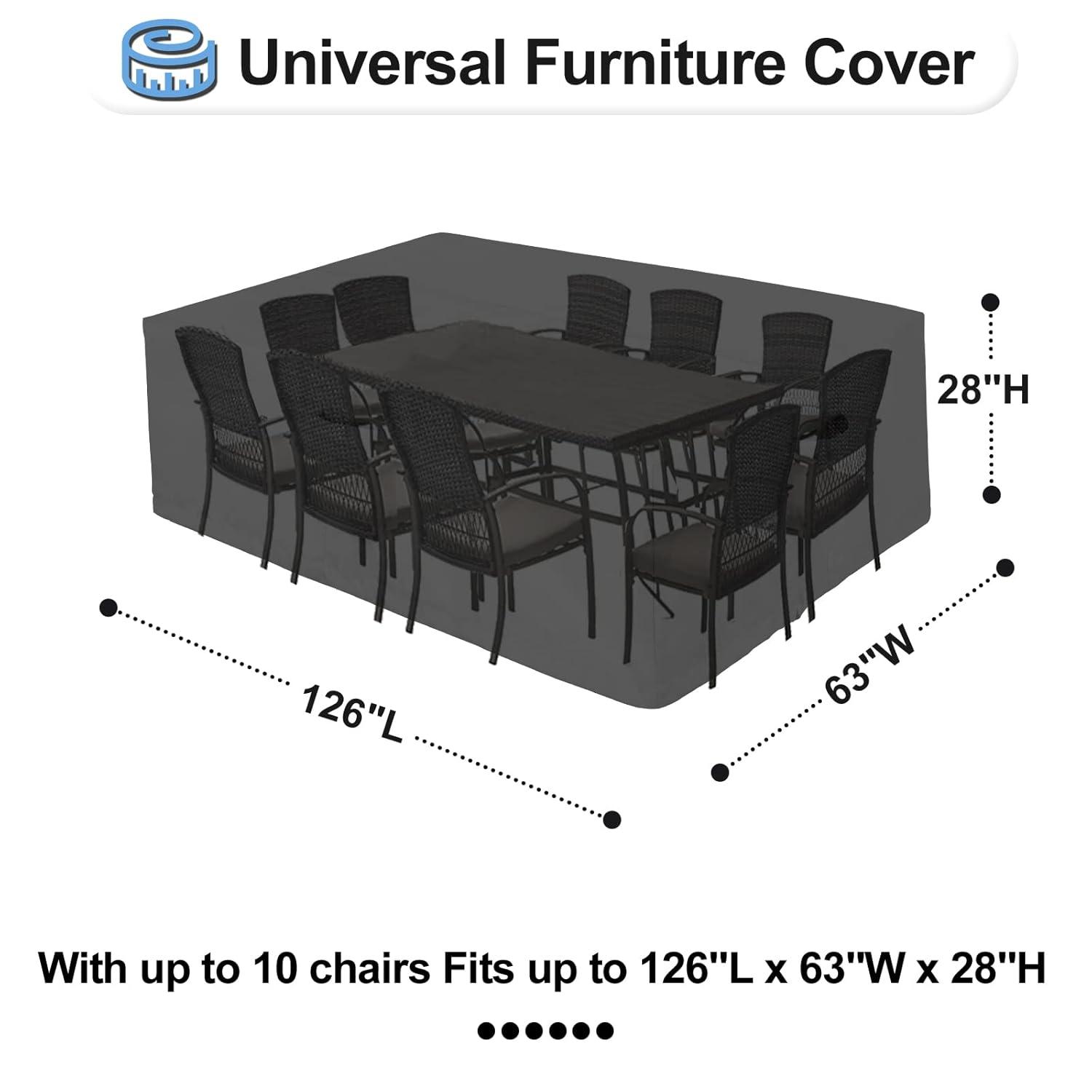 OutdoorLines Outdoor Waterproof Patio Table Furniture Set Covers - Rectangle Couch Sectional Cover Outside Weatherproof Patio Furniture Covering for Deck, Lawn and Backyard 126"L x 63"W x 28"H, Black