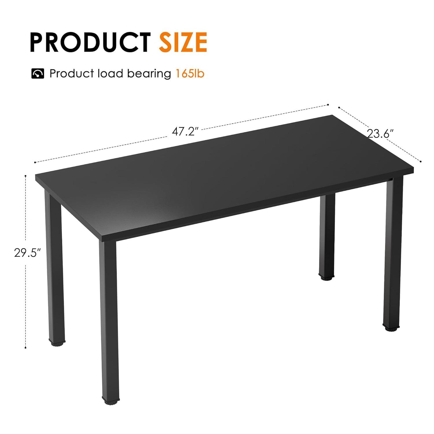 Need Computer Desk, 47 inch Home Office Desk, Modern Simple Style Home Office Gaming Desk, Basic Writing Table for Study Student, Black Metal Frame, Black