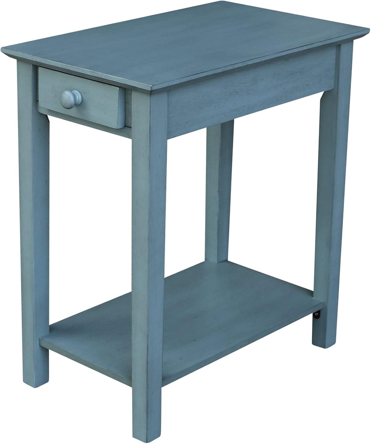 Ocean Blue Traditional Elegant Solid Parawood End Table with Storage