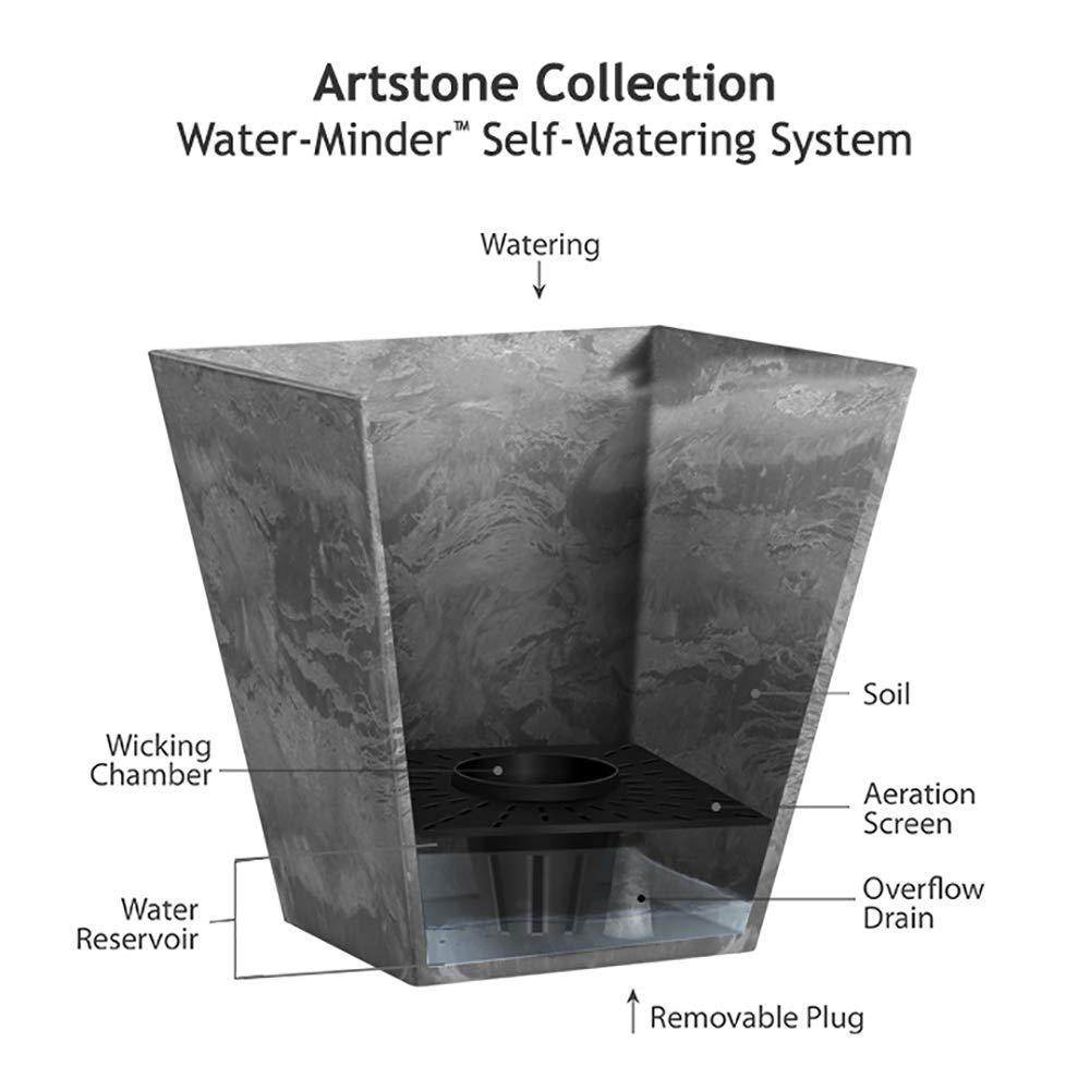 Novelty Ella Artstone Tall Square Plastic Resin Planter with Water Minder System, Black 27.5"