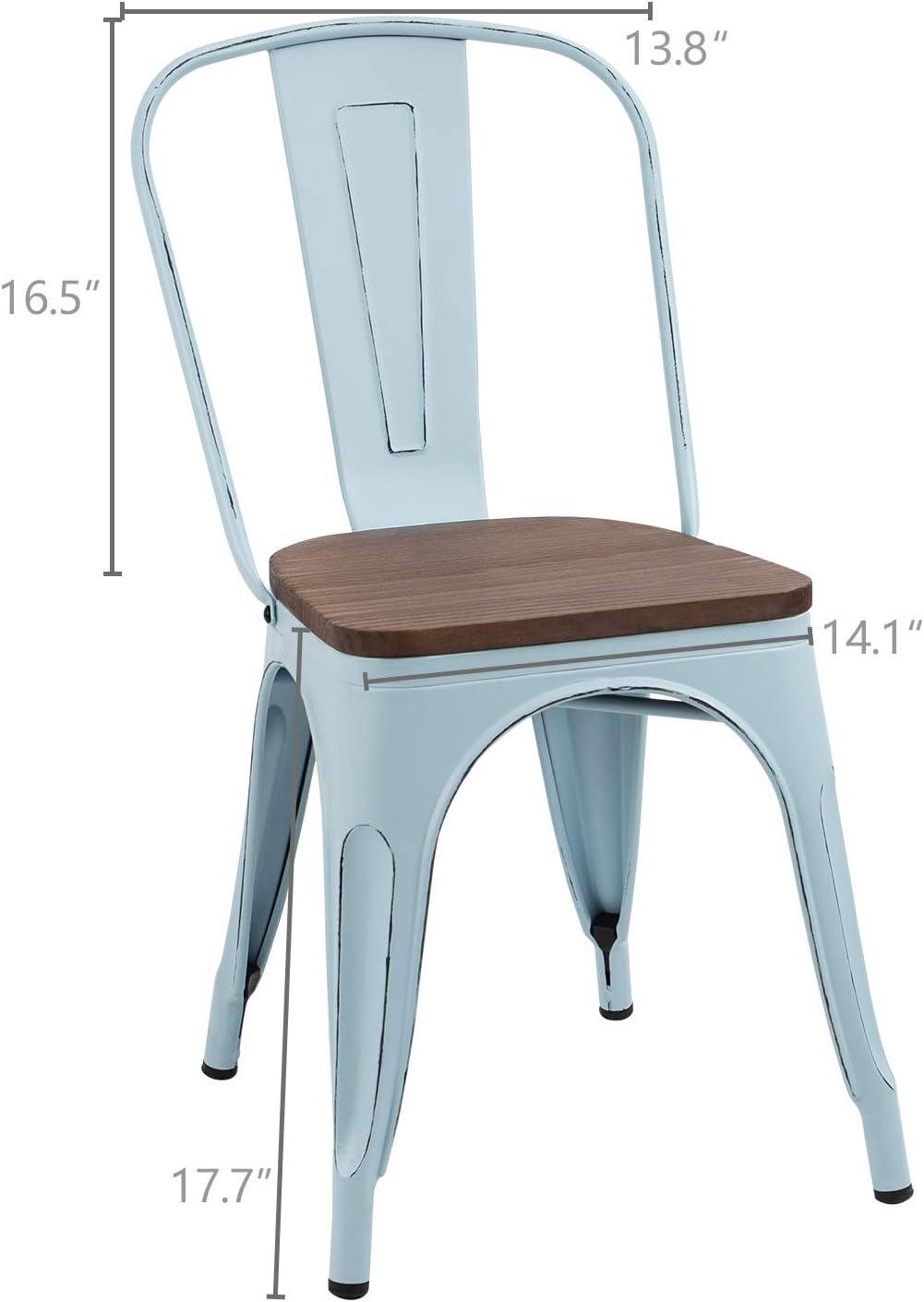 Furmax Metal Dining Chair Indoor Outdoor Use Stackable Chic Side Classic Trattoria Metal Chairs Set of 4 for Kitchen, Dining Room, Bistro and Cafe (Distressed White)