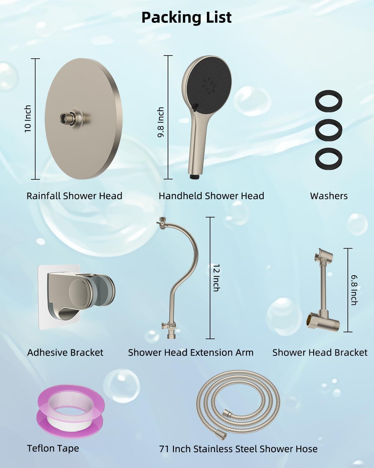 Self-cleaning 10" High Pressure Rainfall Shower Head with Hand Sprayer