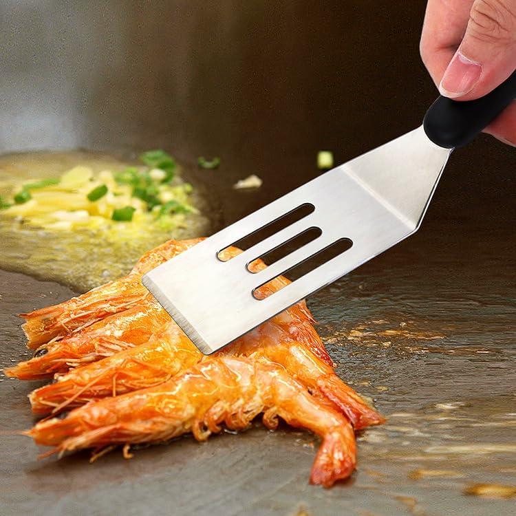 2 Pieces Small Spatula Set, Stainless Steel Mini Serving Spatula for Kitchen Use, Flipping or Cooking for Brownie, Cookie, Lasagna, Pancakes & Cake(Black+Silver)