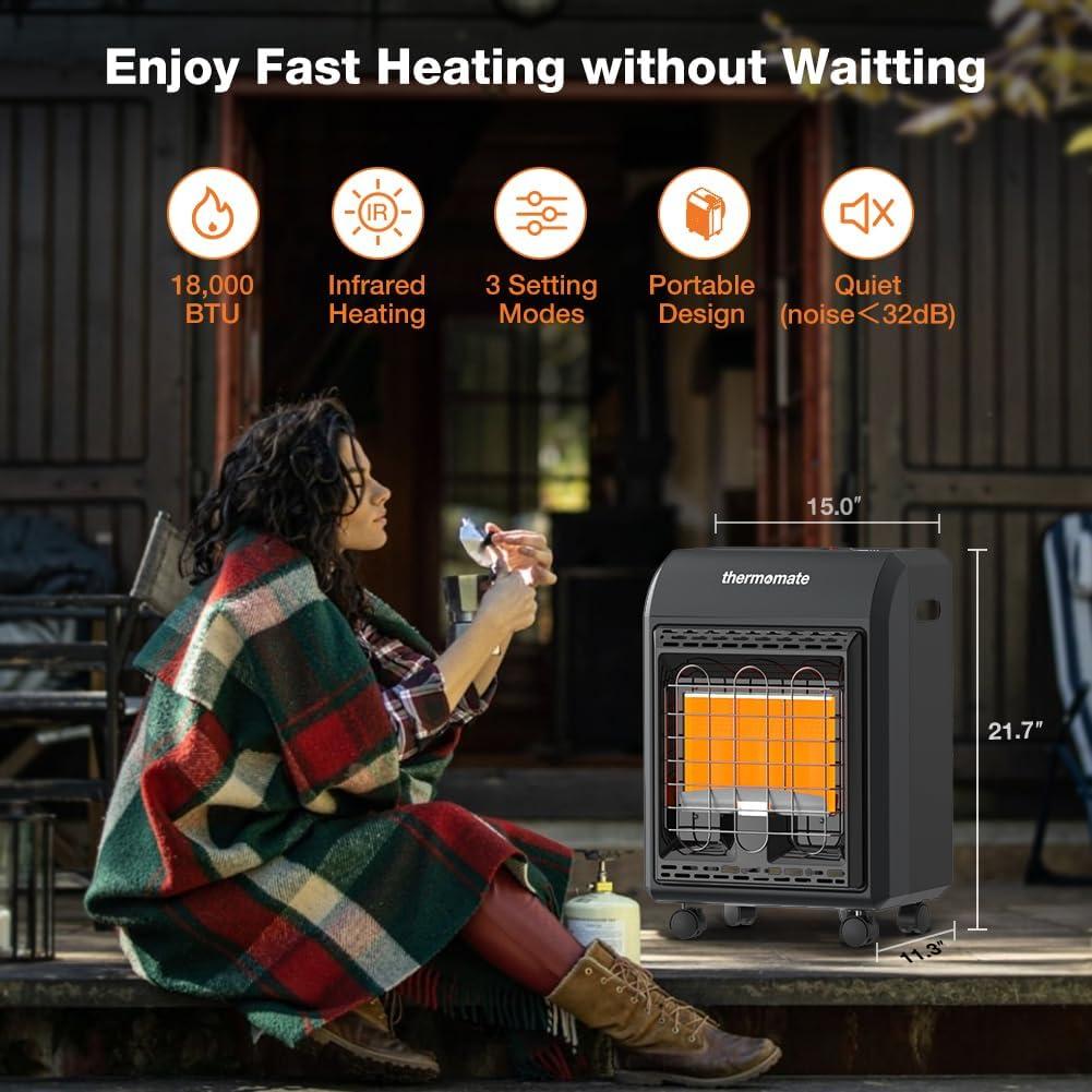 Black Portable Propane Heater with Safety Features