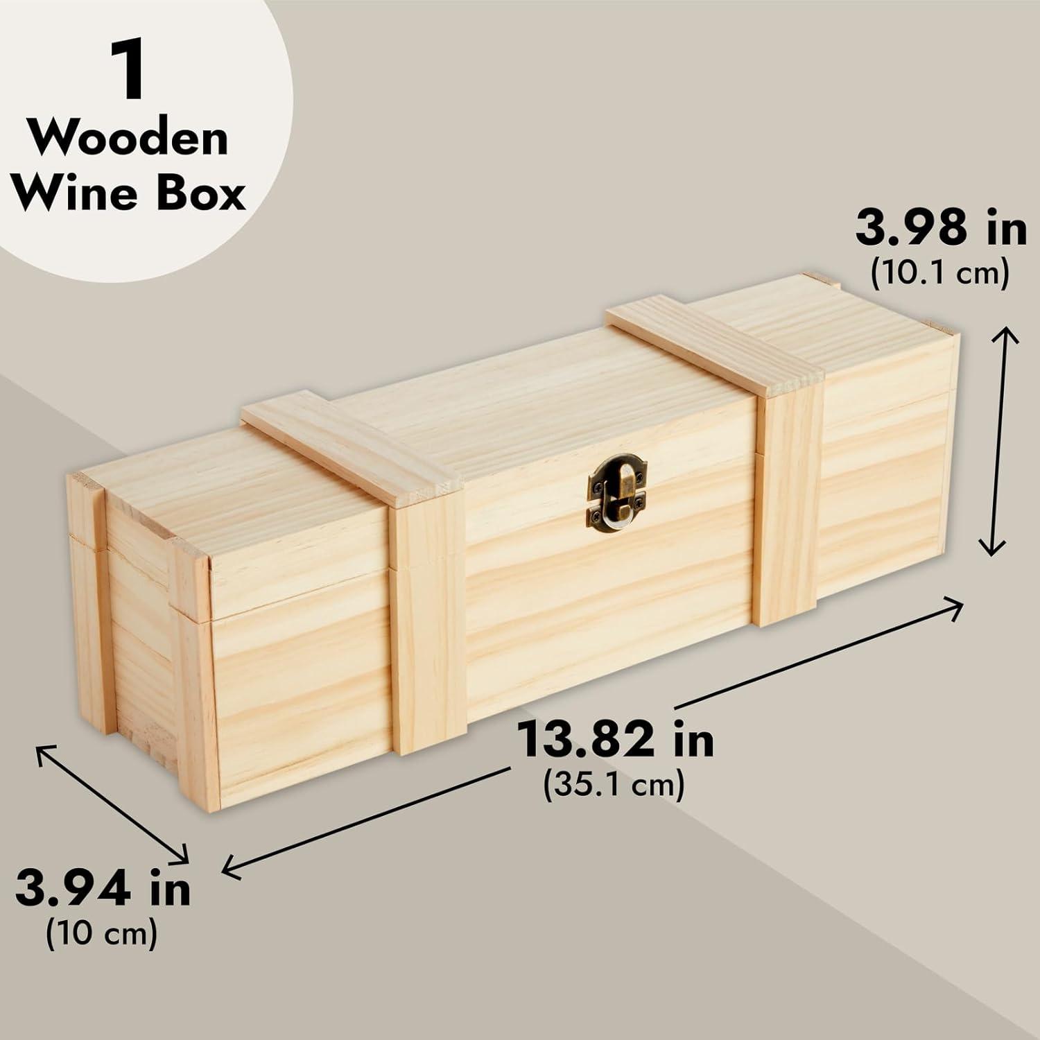 Juvale Wooden Wine Box for Split or Demi Wine Bottles, Single Wine Gift Box with Clasp for Birthday Party Gifts, Housewarming, Wedding, Anniversary (13.8x3.9x3.9 in)