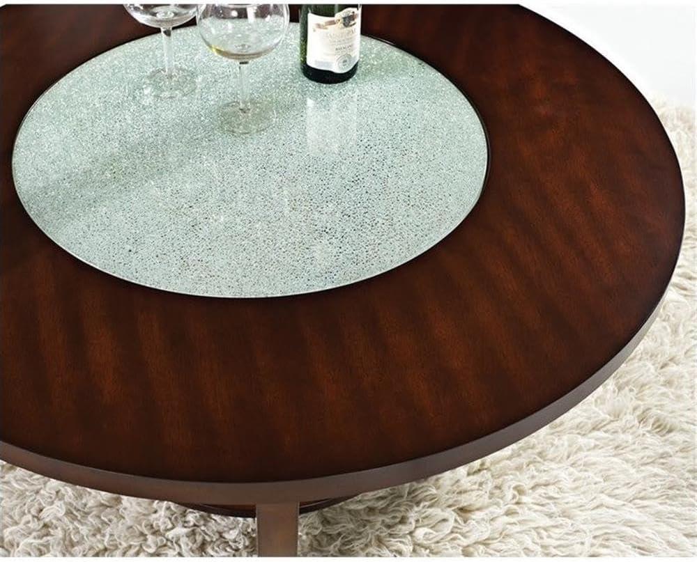 Rafael Wooden Cocktail Table in Cherry Finish with Glass inlay