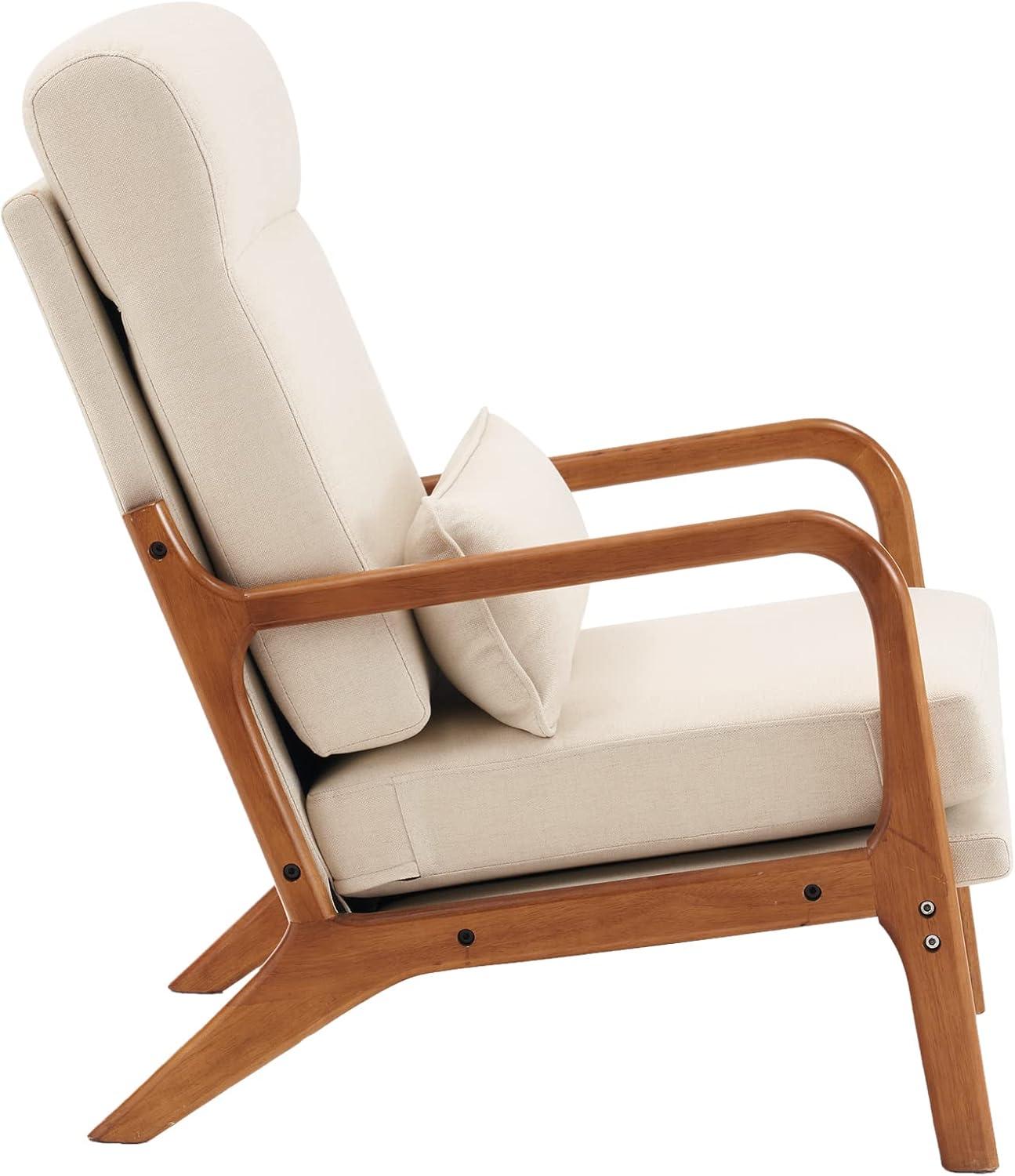 JULY'S SONG Mid-Century Wood Upholstered Fabric Solid Print Armchair, Beige (Set of 2)