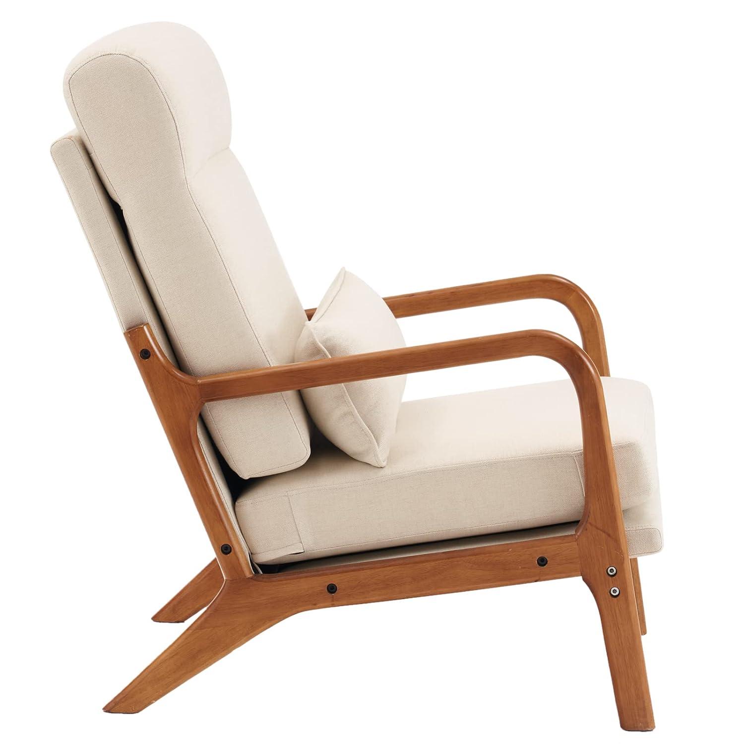 JULY'S SONG Mid-Century Wood Upholstered Fabric Solid Print Armchair, Beige (Set of 2)