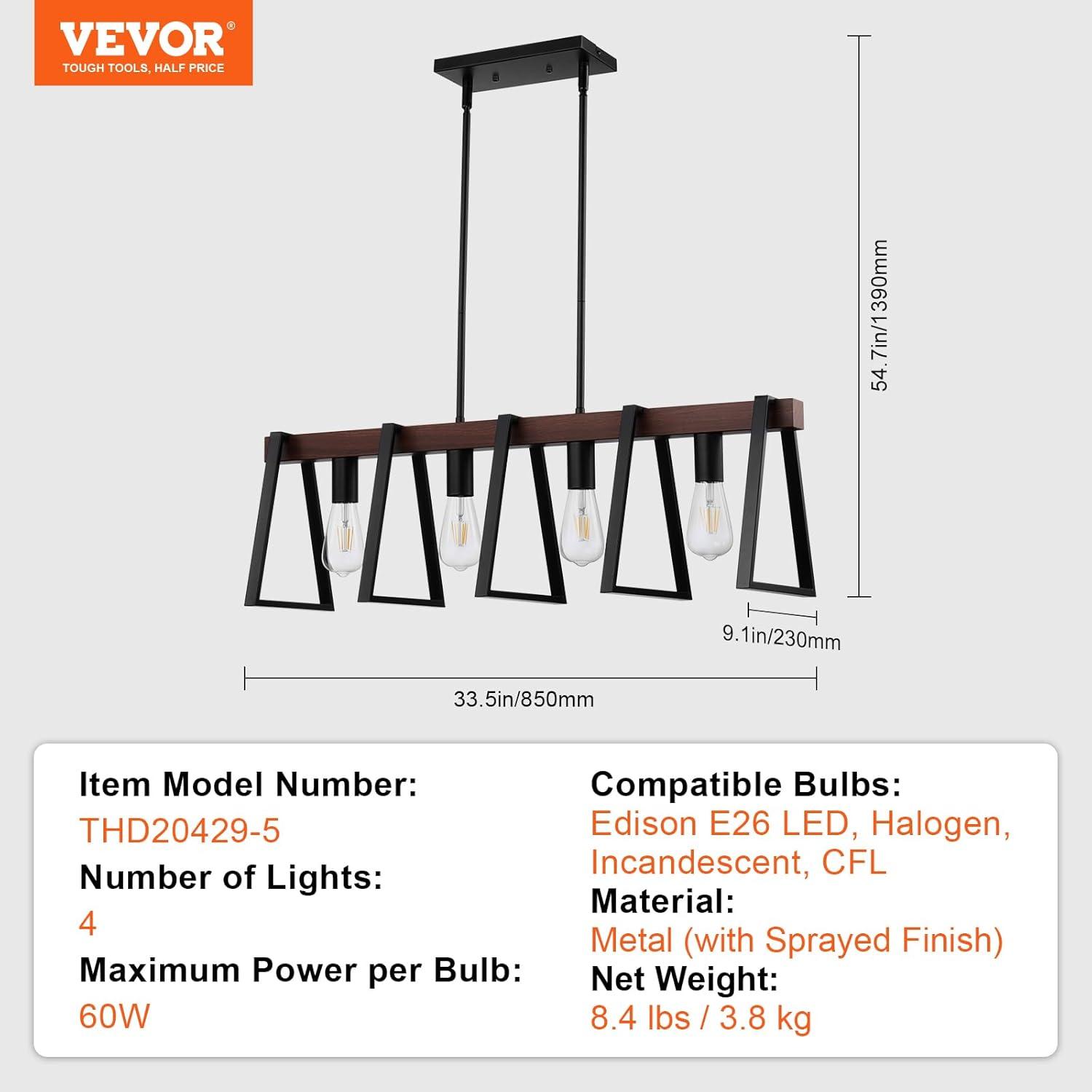VEVOR 1 - Light Matte Black Chandelier Pendant
